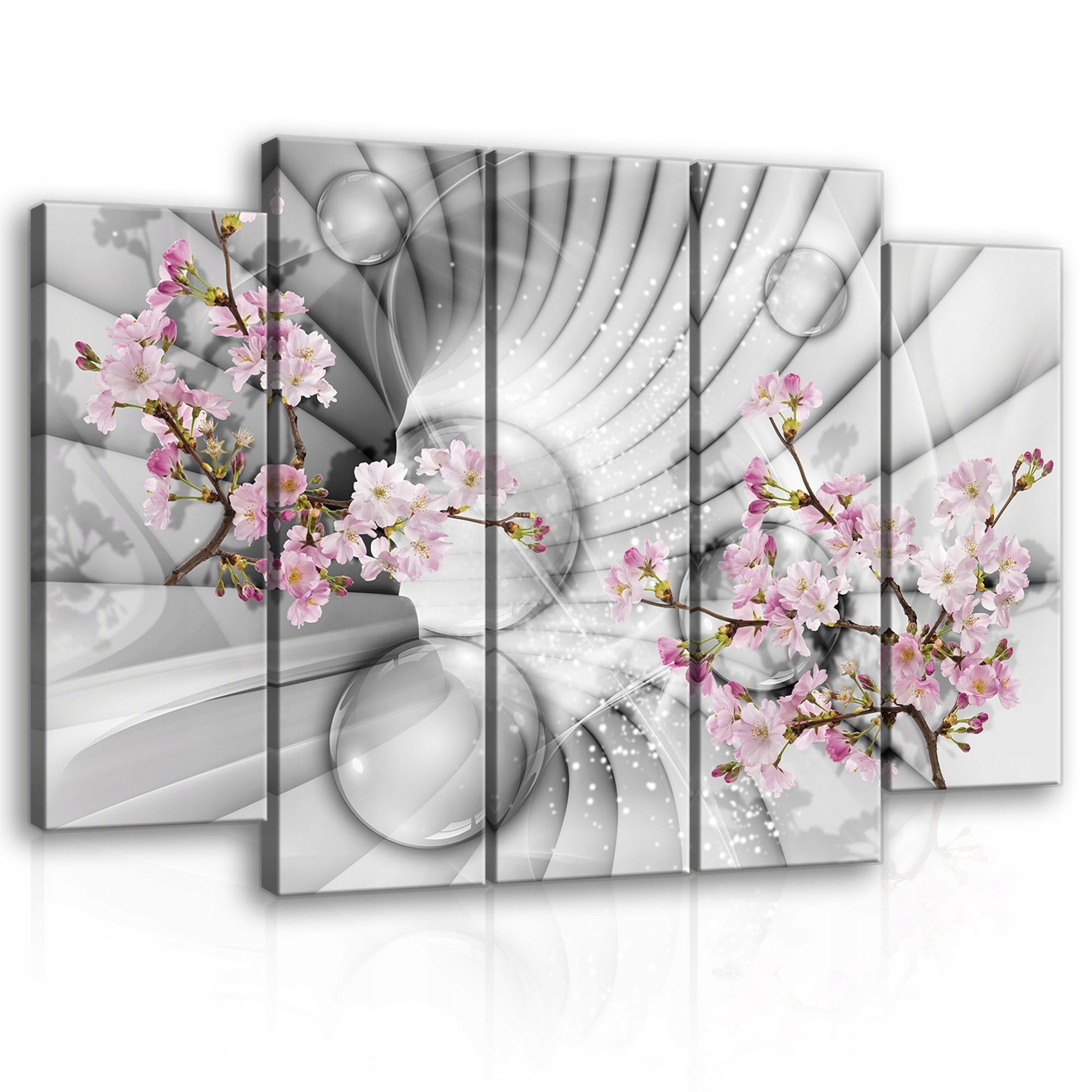 Obraz 150x100 modulárny polyp sakura abstrakcia šedá ružová biela