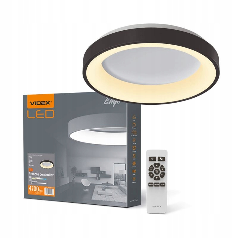 Stropní Svítidlo stmívač časovač Led Videx 72W nástěnný černý 45 cm 4700 lm dálkový ovladač
