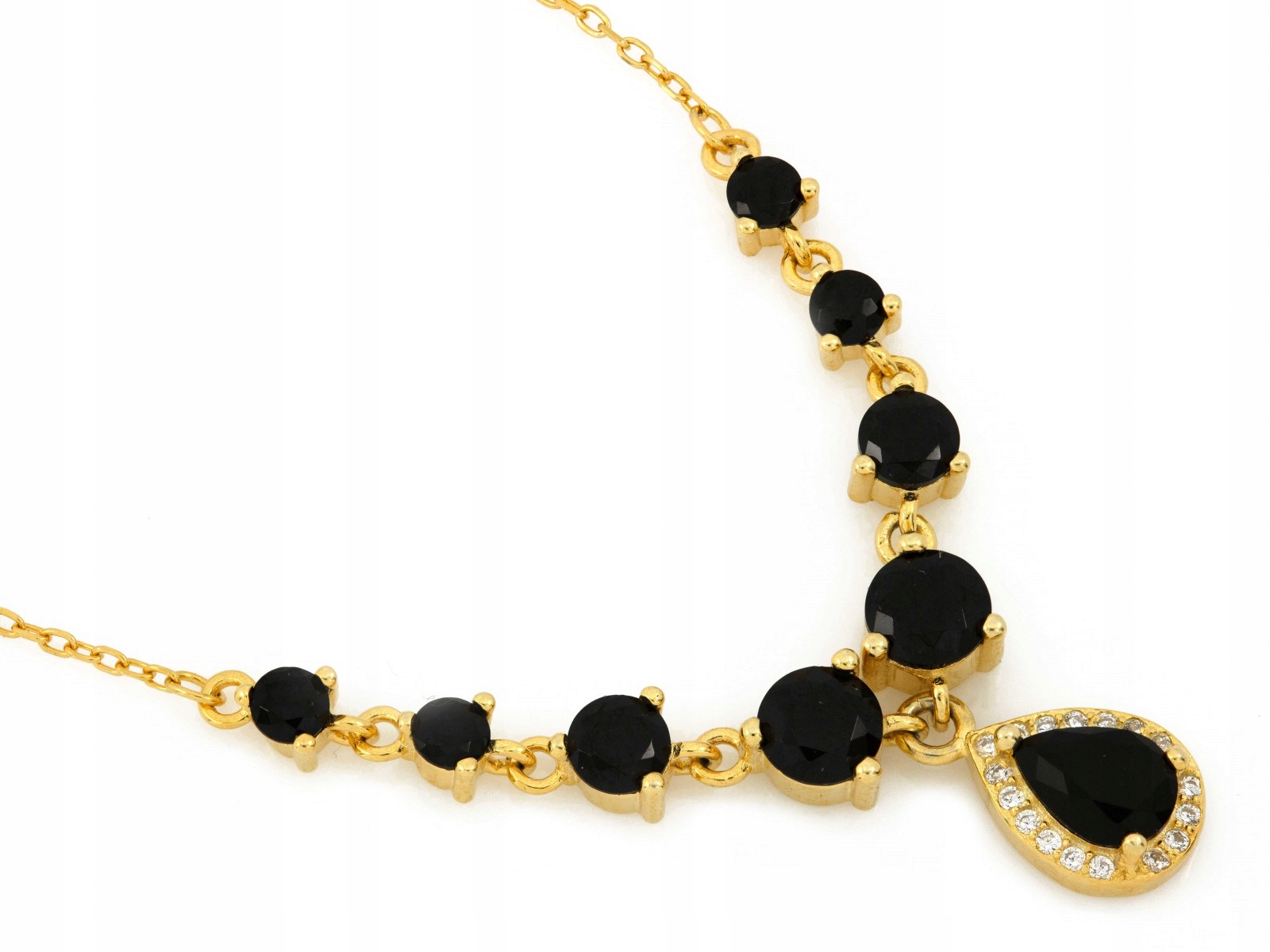 Stříbrný pozlacený náhrdelník se zirkony a onyxy 925 4.18 g Velikost 45