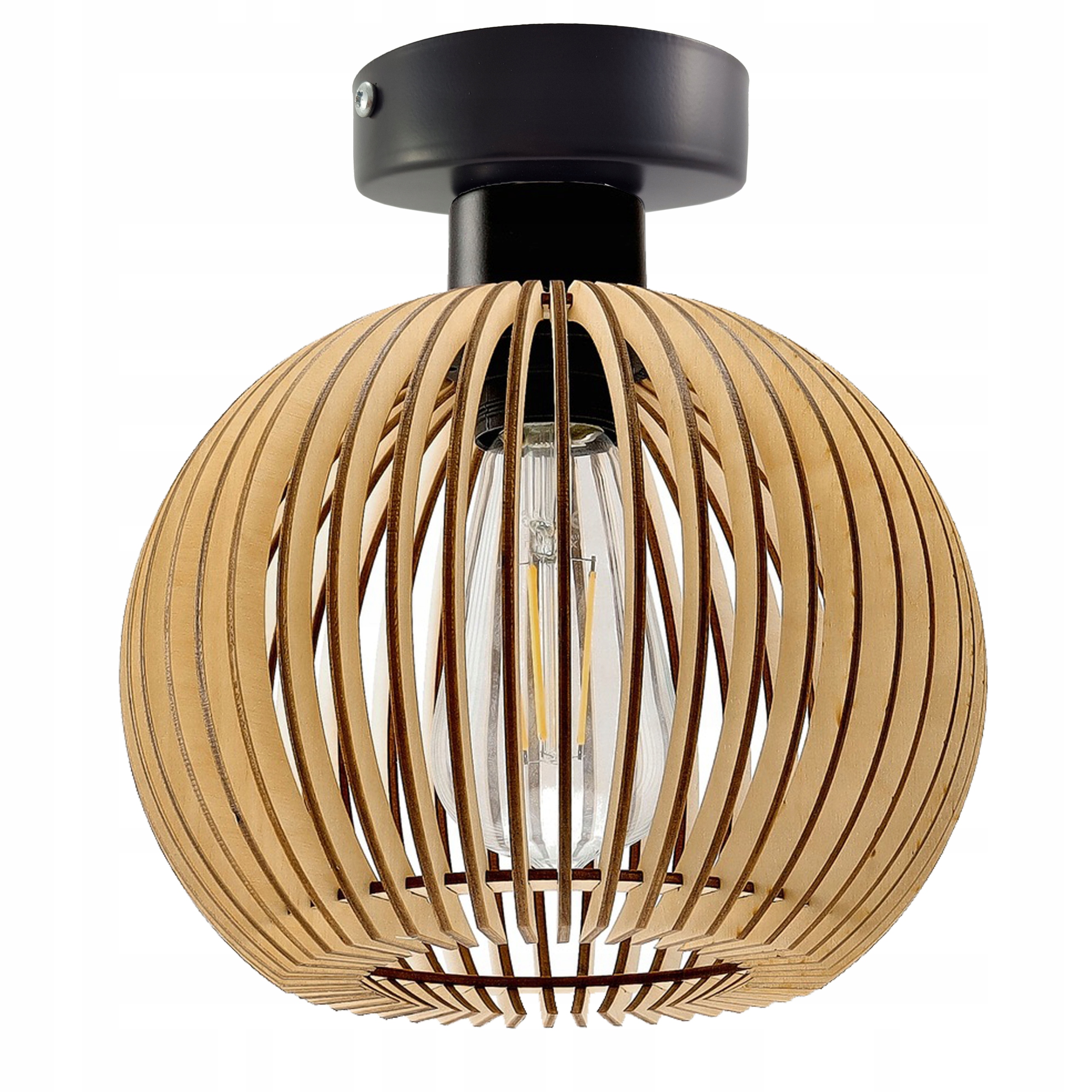 

Lampa stała sufitowa plafon Loft klosz drewno kula