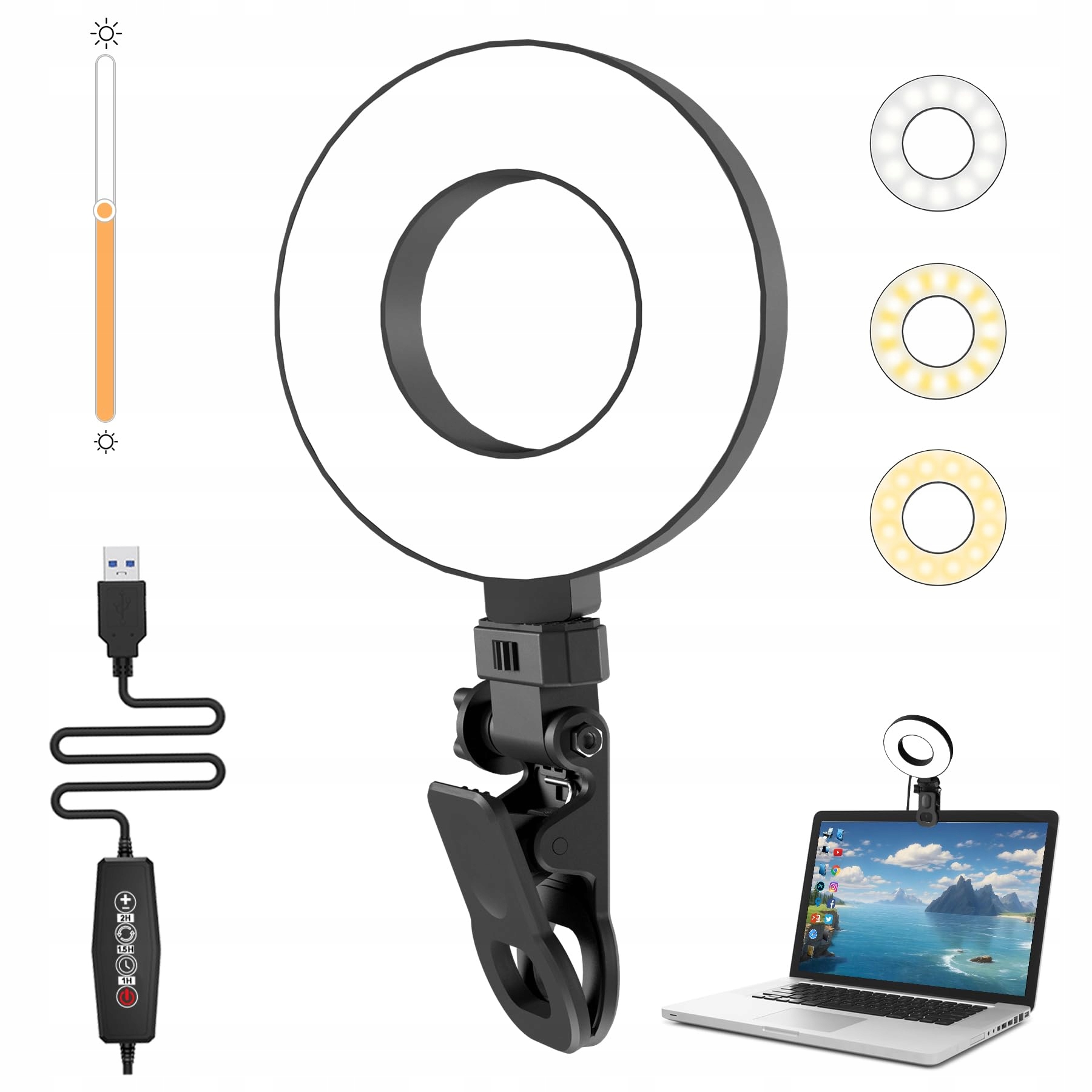 MOJIMDO LED Lampa Do Telefonu/Laptopa: Selfie, Wideokonferencje, Makijaż — miniatura 8