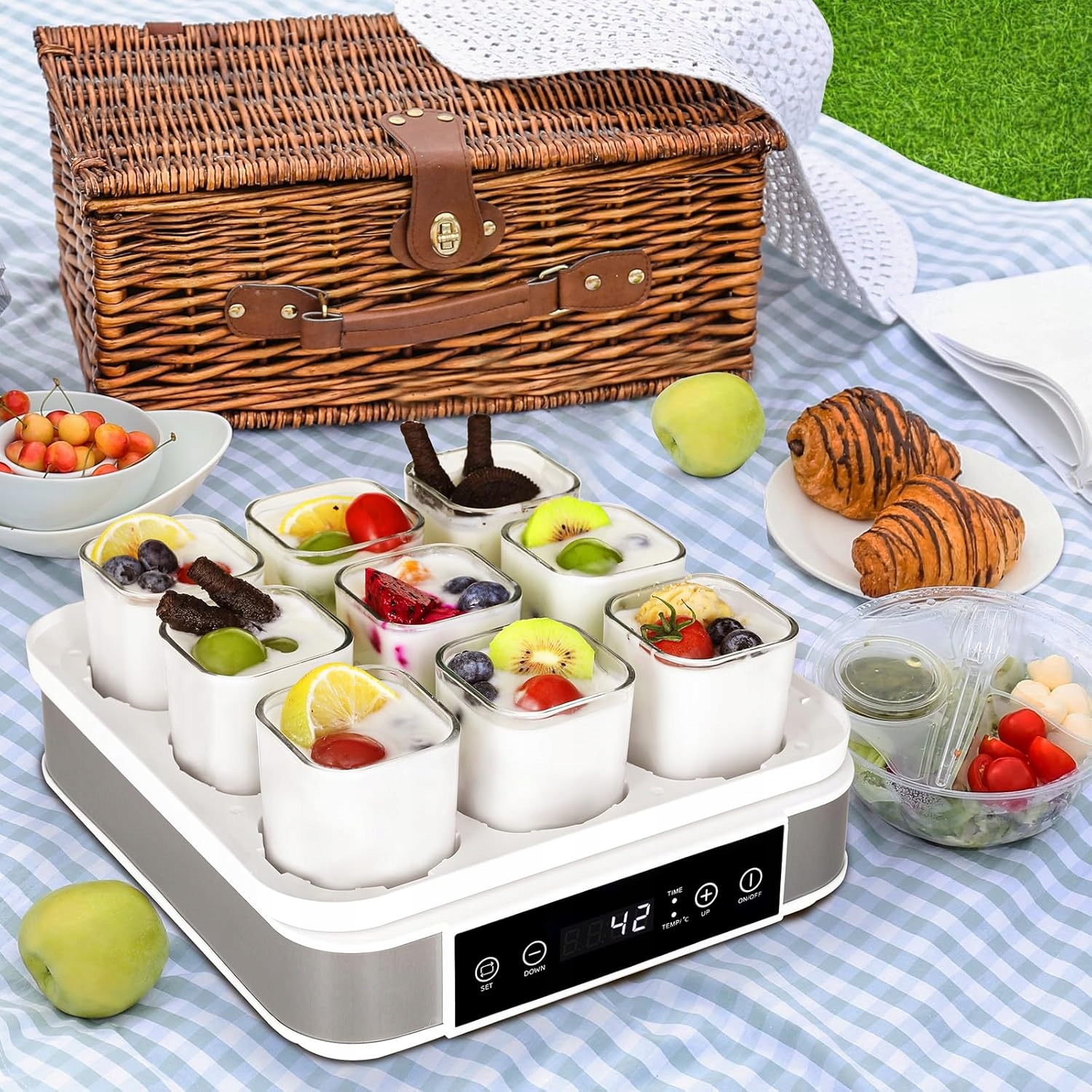 Zařízení na přípravu přírodního jogurtu Set s 9 sklenicemi