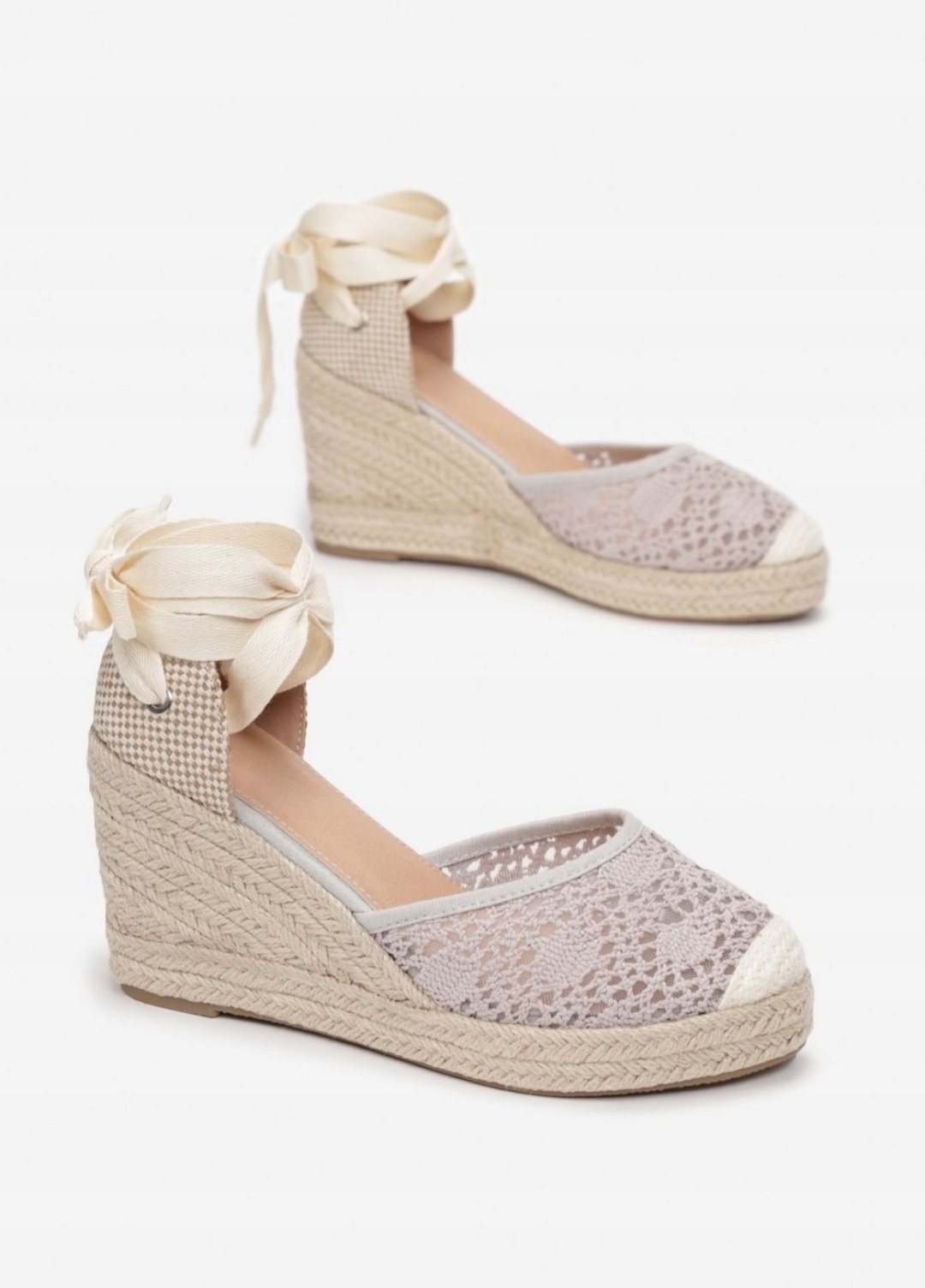 SZARE KORONKOWE SANDAŁY NA KOTURNIE ESPADRYLE 38 Kod producenta js3302