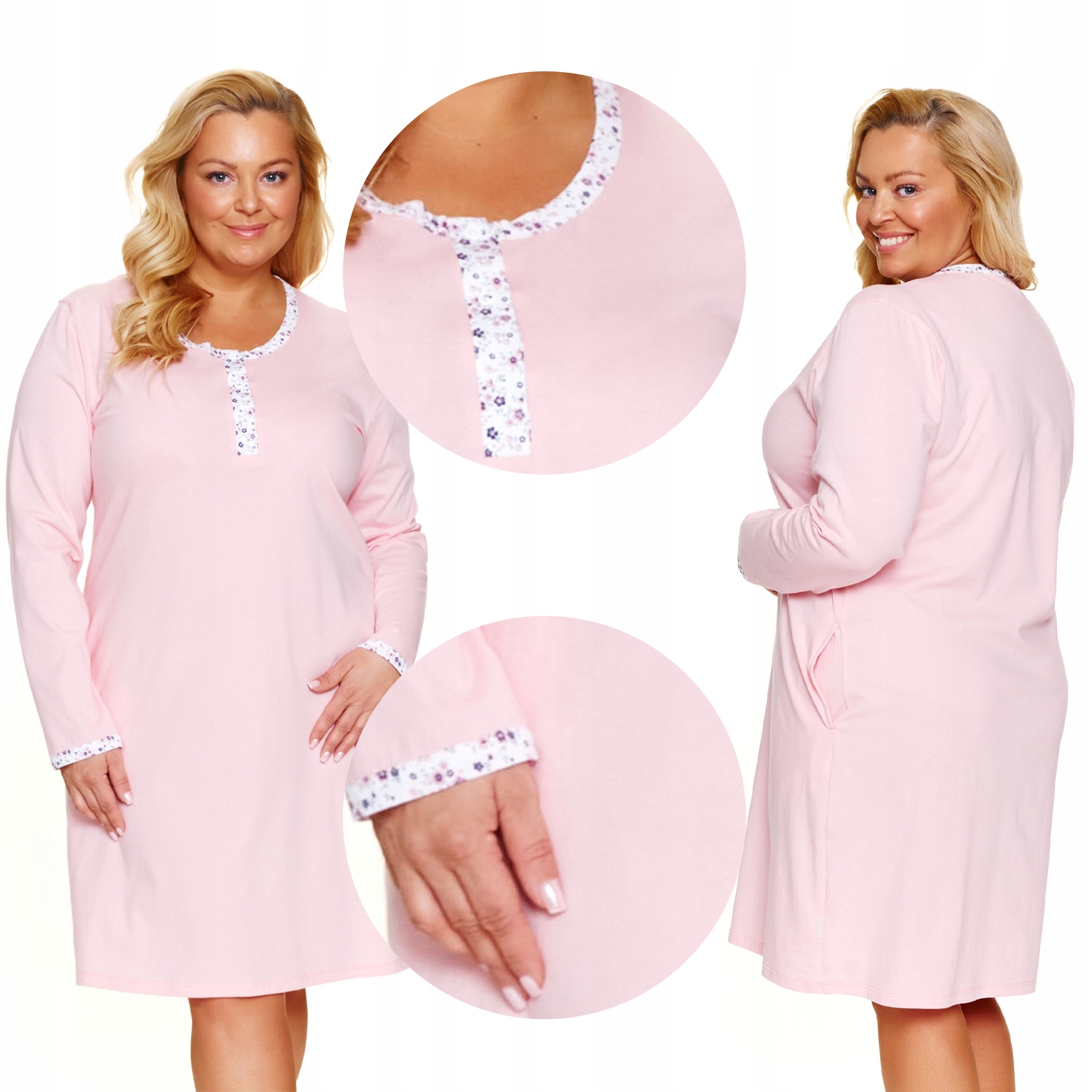 Doctor Nap TB.7323 sweet pink bavlna dlouhý rukáv růžový XL Noční Tričko