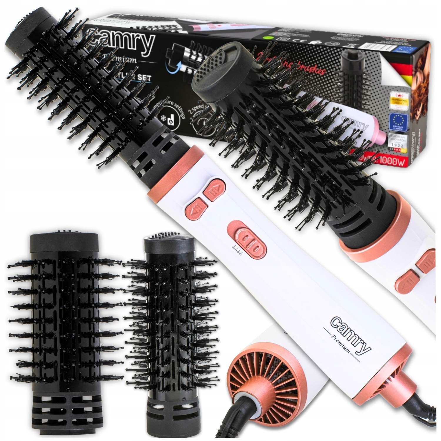 Lokówko Suszarka Obrotowa Z Jonizacją Do Włosów Zestaw 3W1 Premium 1200W