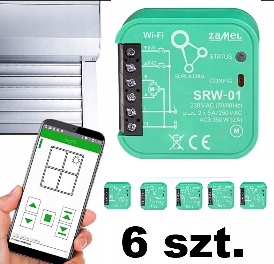 Sada 6x Ovládač roliet WiFi 230V Supla SRW-01 Zamel
