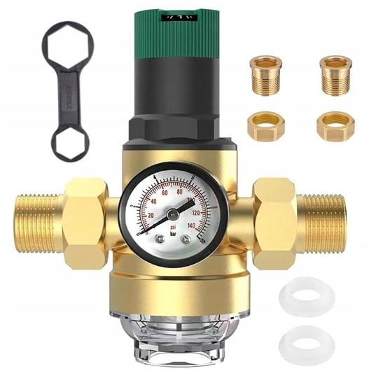 Mosazný Reduktor Tlaku Vody 1" DN25 3/4" DN20 S Filtrem A Manometrem