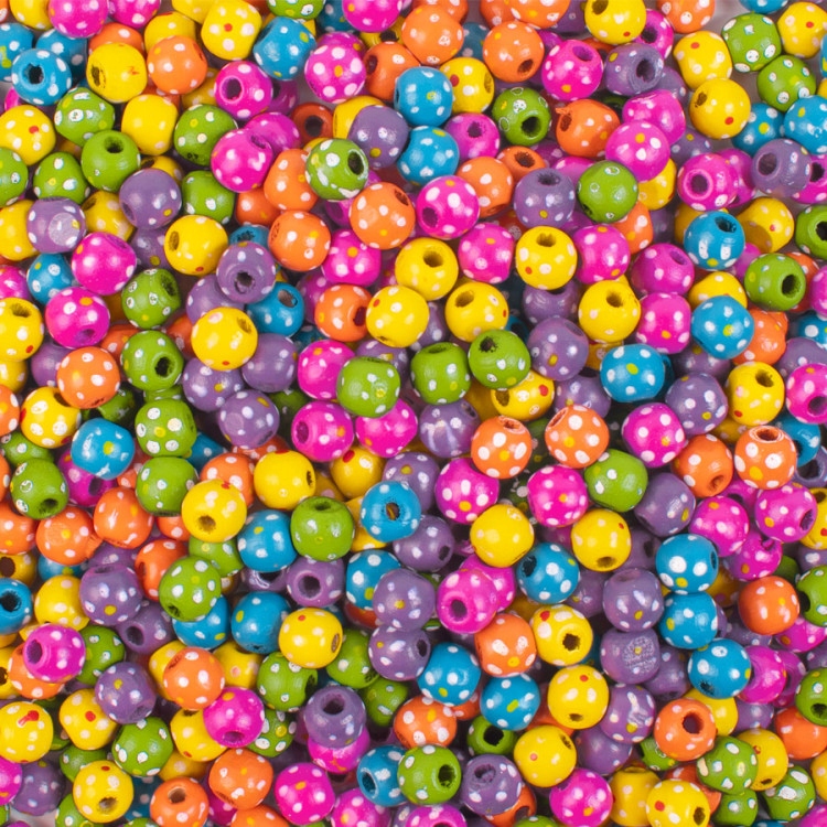 Korálky dřevěné kuličky s puntíky ručně malované makramé 10 mm 770 ks