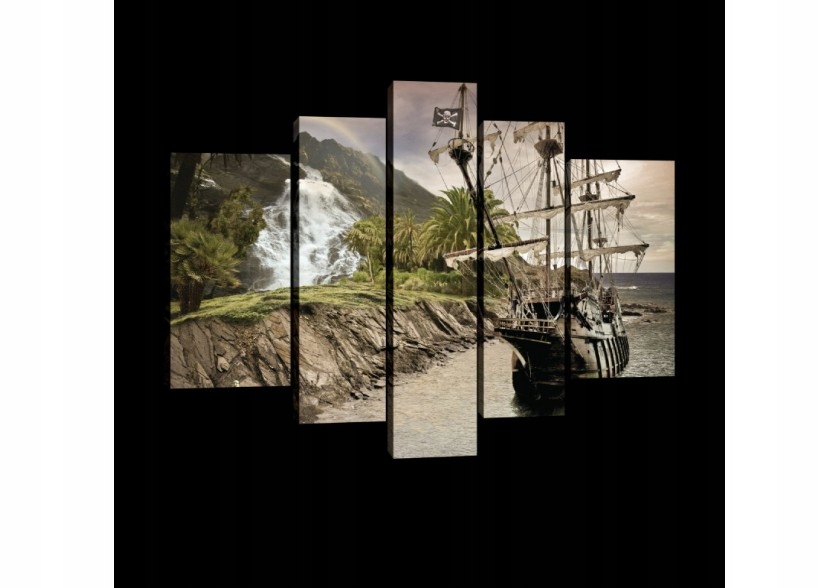 Obraz 170x100 Námorná Loď pirátsky vodopád ostrov dobrodružstvo more trópy fantázia