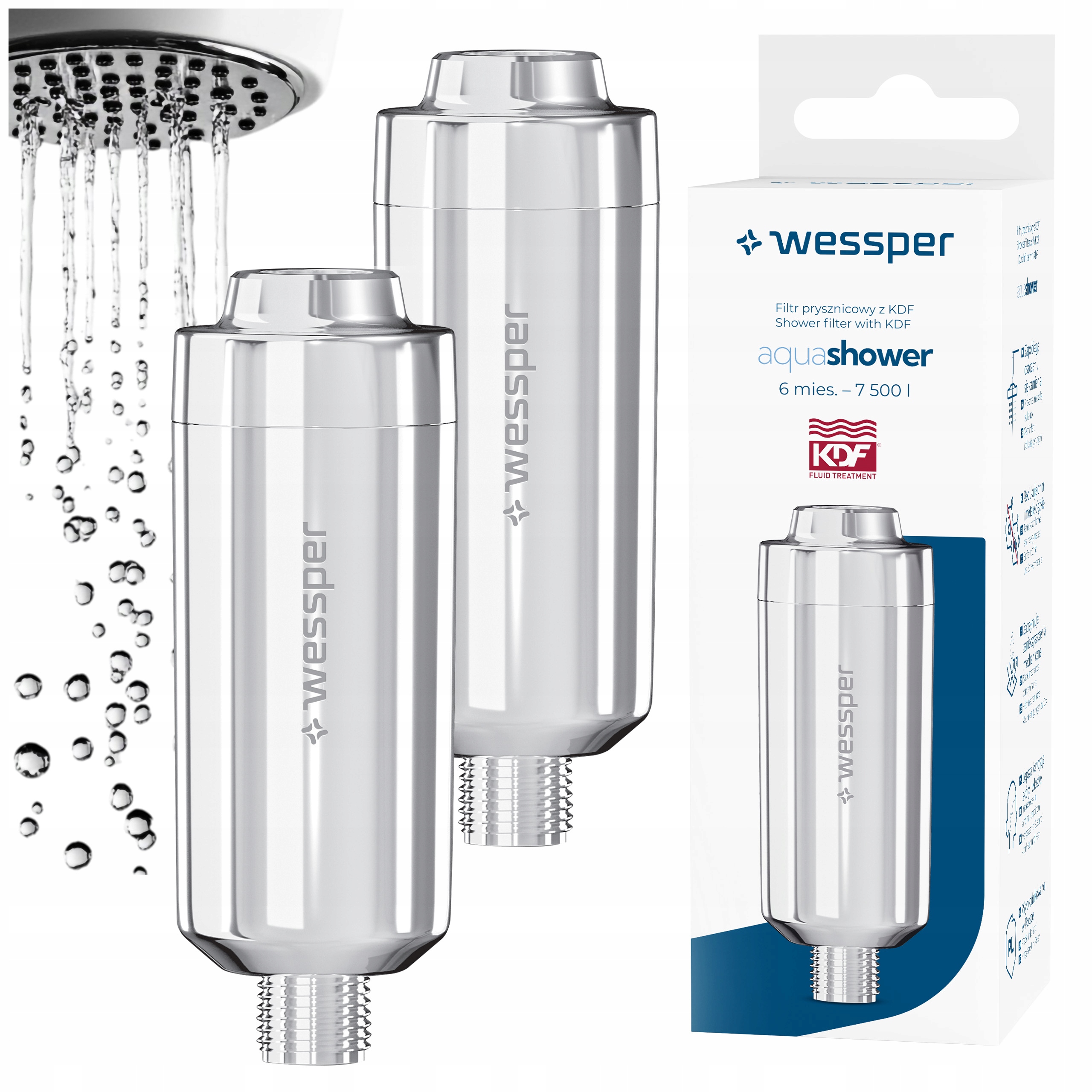 2x Filtrační vložka sprchové vody stříbrná pro sluchátka s tvrdou vodou Kdf