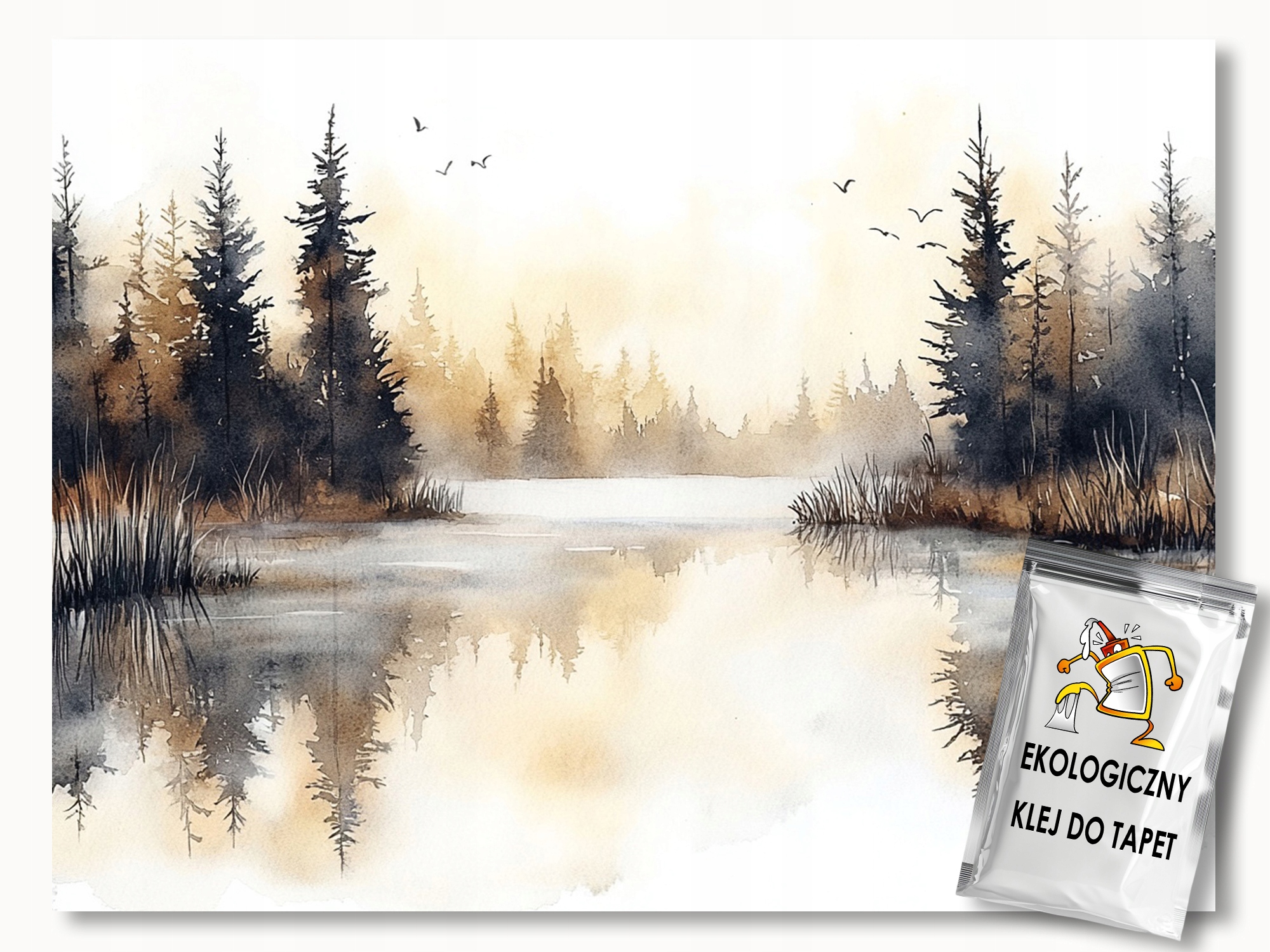 Fototapeta Flizelina Krajina Jezero Les Stromy Mlha Hnědá Béžová 368x254 130g