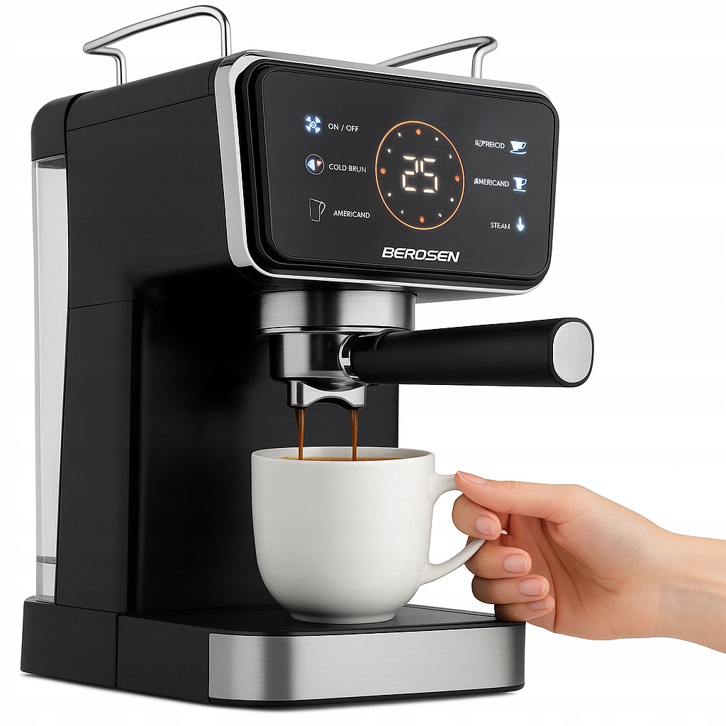 Ekspres do kawy kolbowy 20 bar 1350W ciśnieniomierz dysza espresso cold