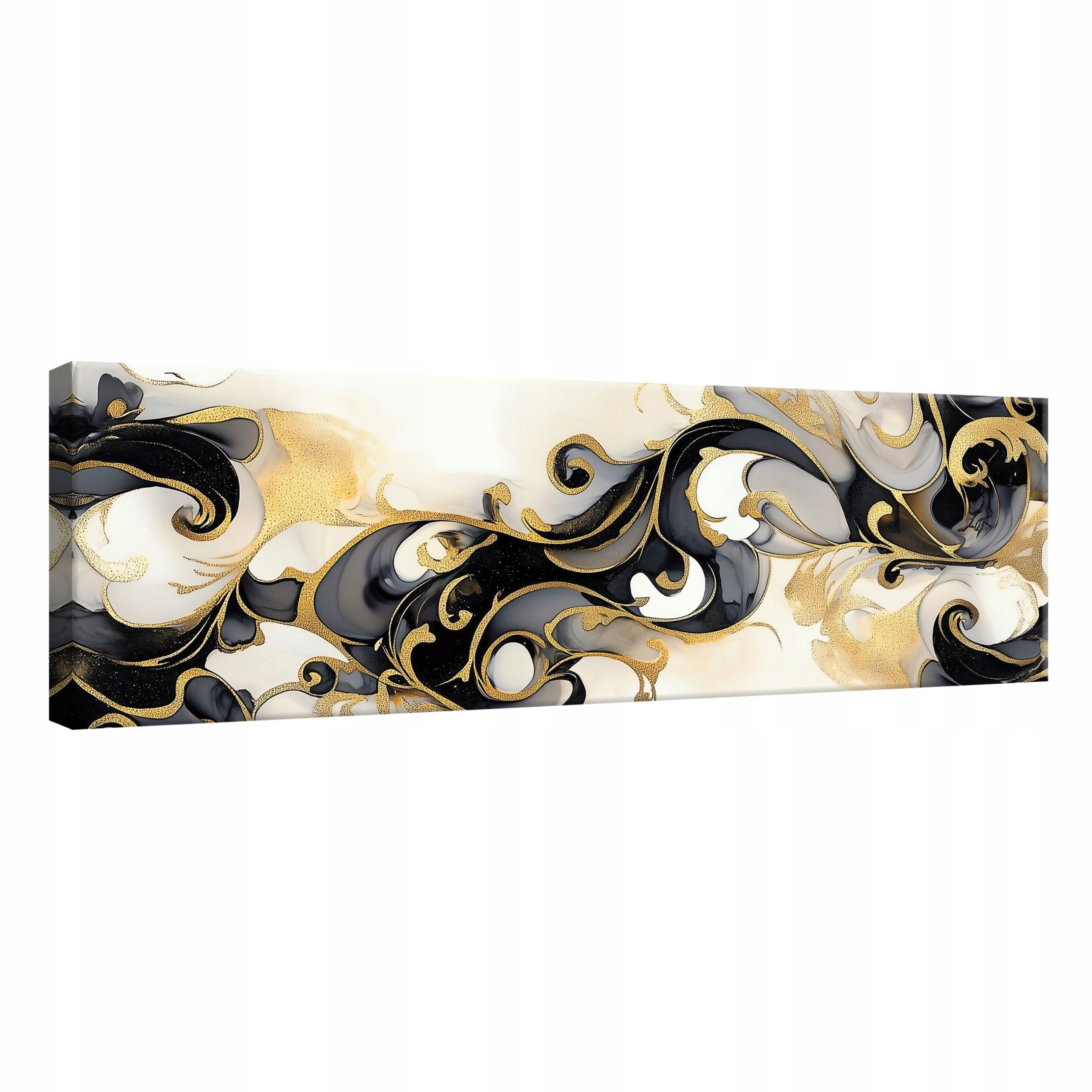 Obraz Abstrakce Černé Zlato Obývací Pokoj Ložnice Kuchyně Na Plátně XXL 145x45