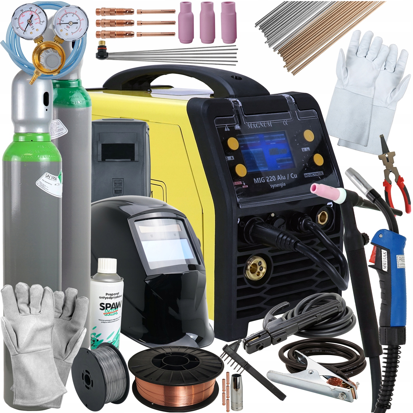 Spawarka migomat Magnum MIG 220 ALU Synergia MMA TIG MAG 230V 3W1 INWERTOR