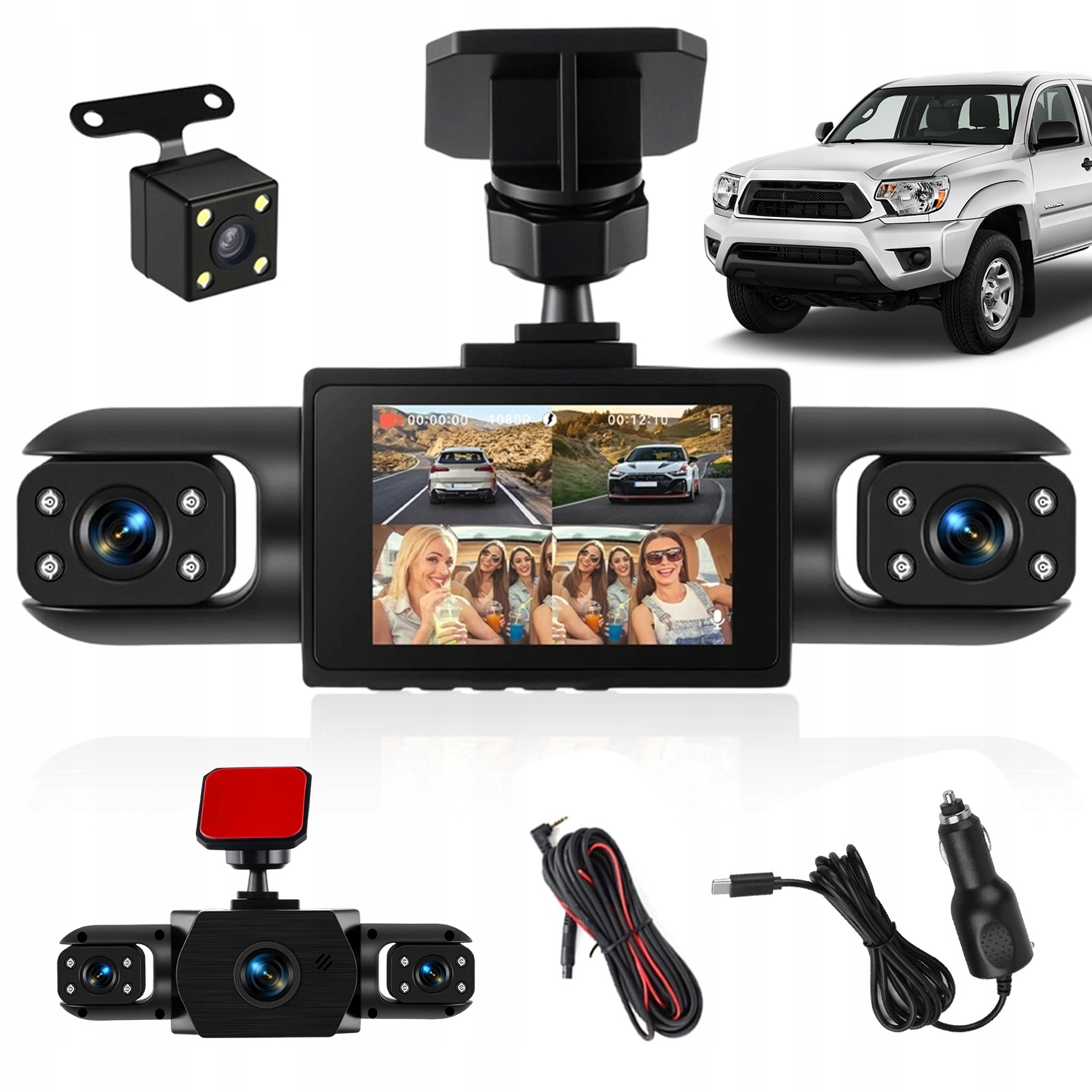 Kamera Automobilová 4 Kanály 1080P Záznamník Noční Jízdy Nahrávání