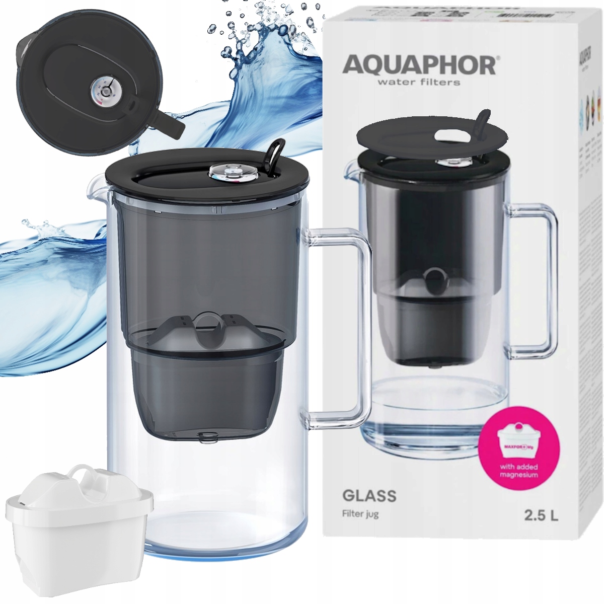 Aquaphor Glass Černá skleněná filtrační konvice na vodu filtr Maxfor+ Mg