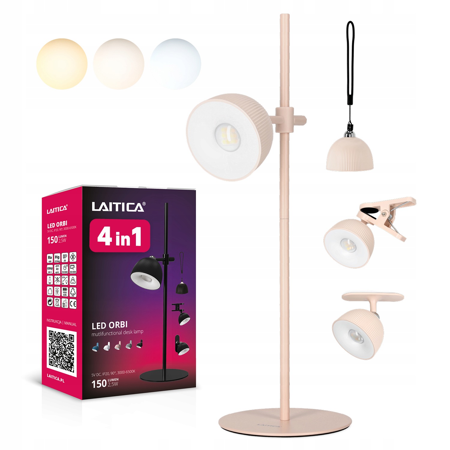 Bezdrátová Led stolní lampa Laitica Orbi Růžová Usb 4v1 Nastavitelná