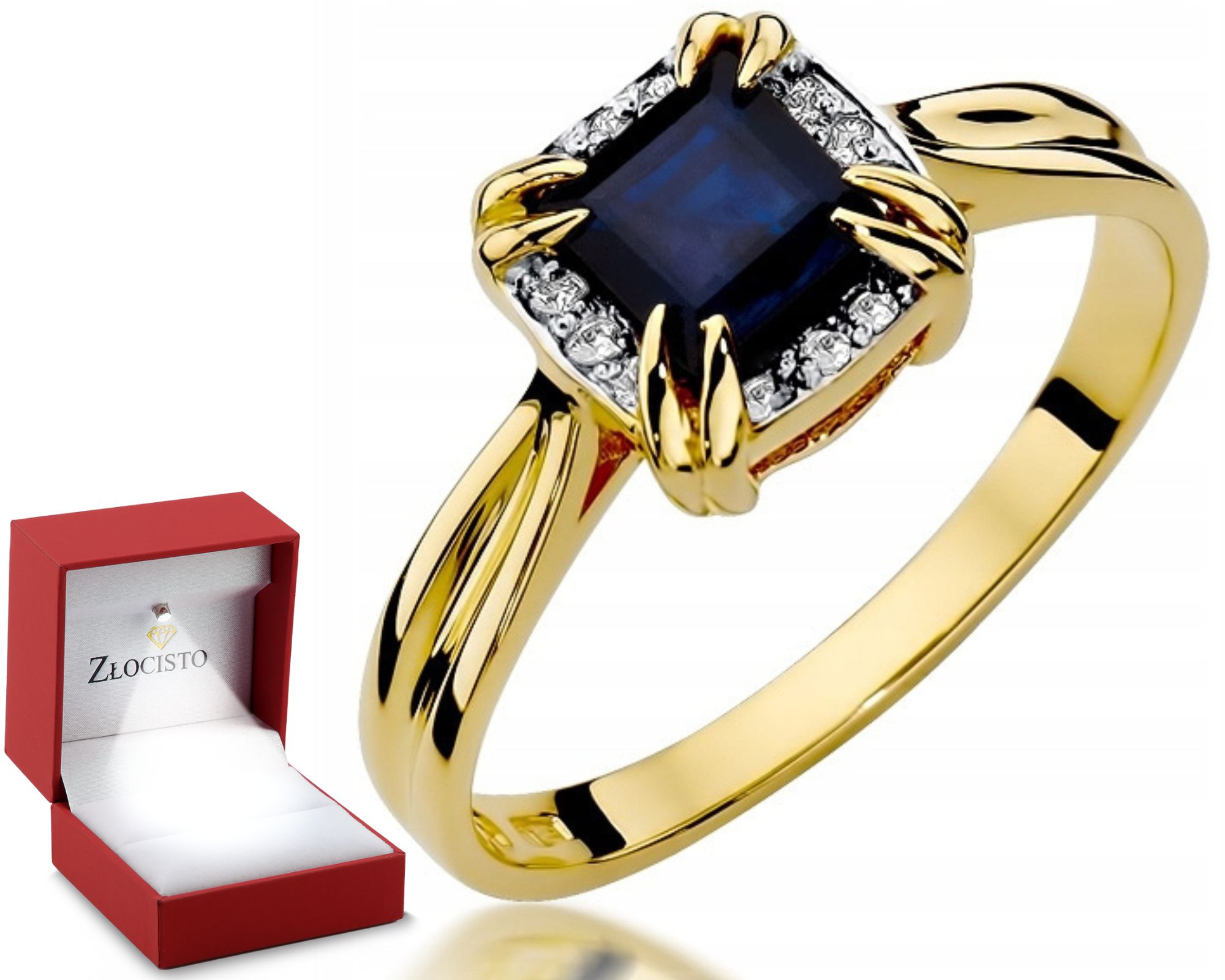 Zlatý prstýnek Safír 0,70 Ct Brilianty 0,06 ct