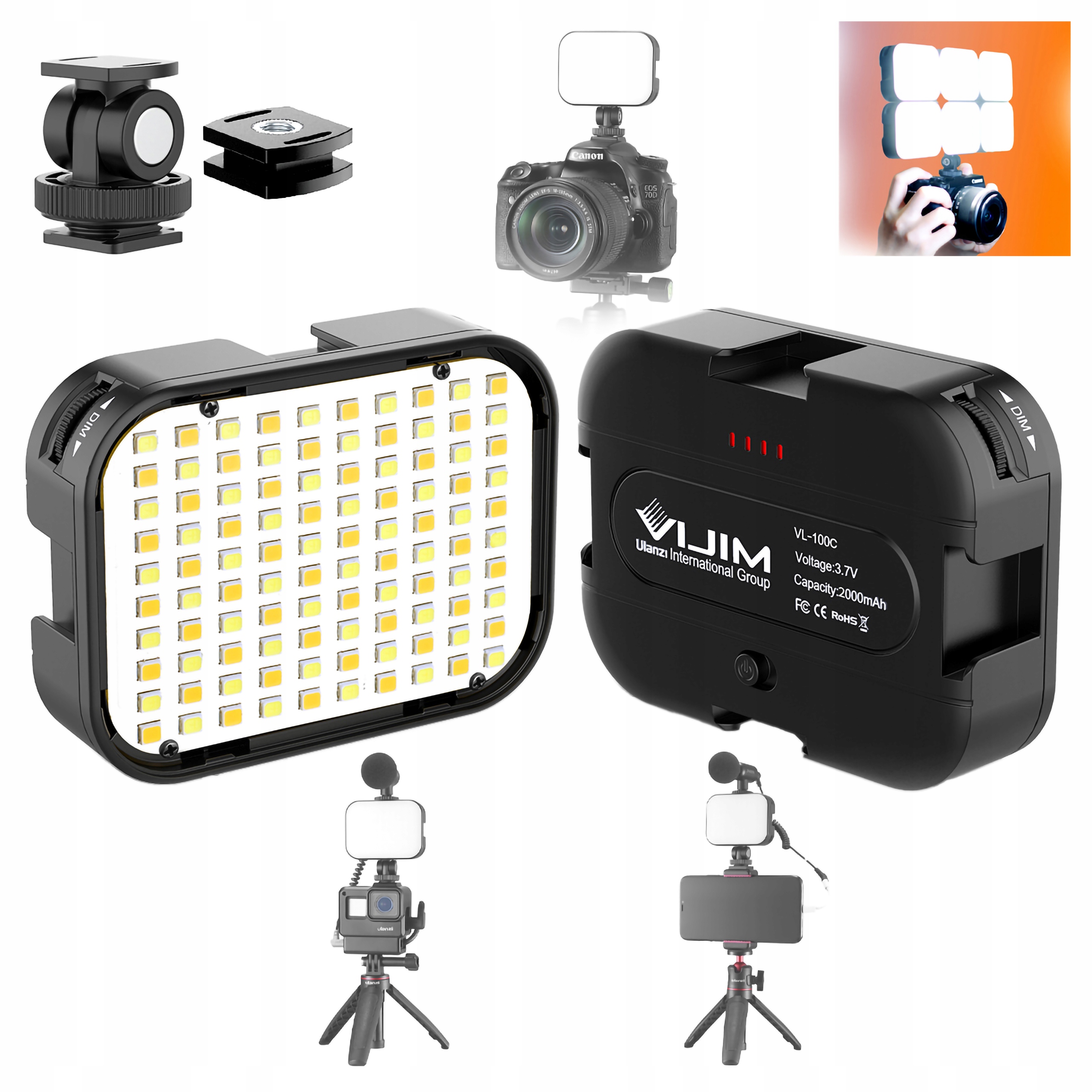 Mini Lampa Studyjna Led 6500K Ulanzi VL-100C zimna stopka na akcesoria