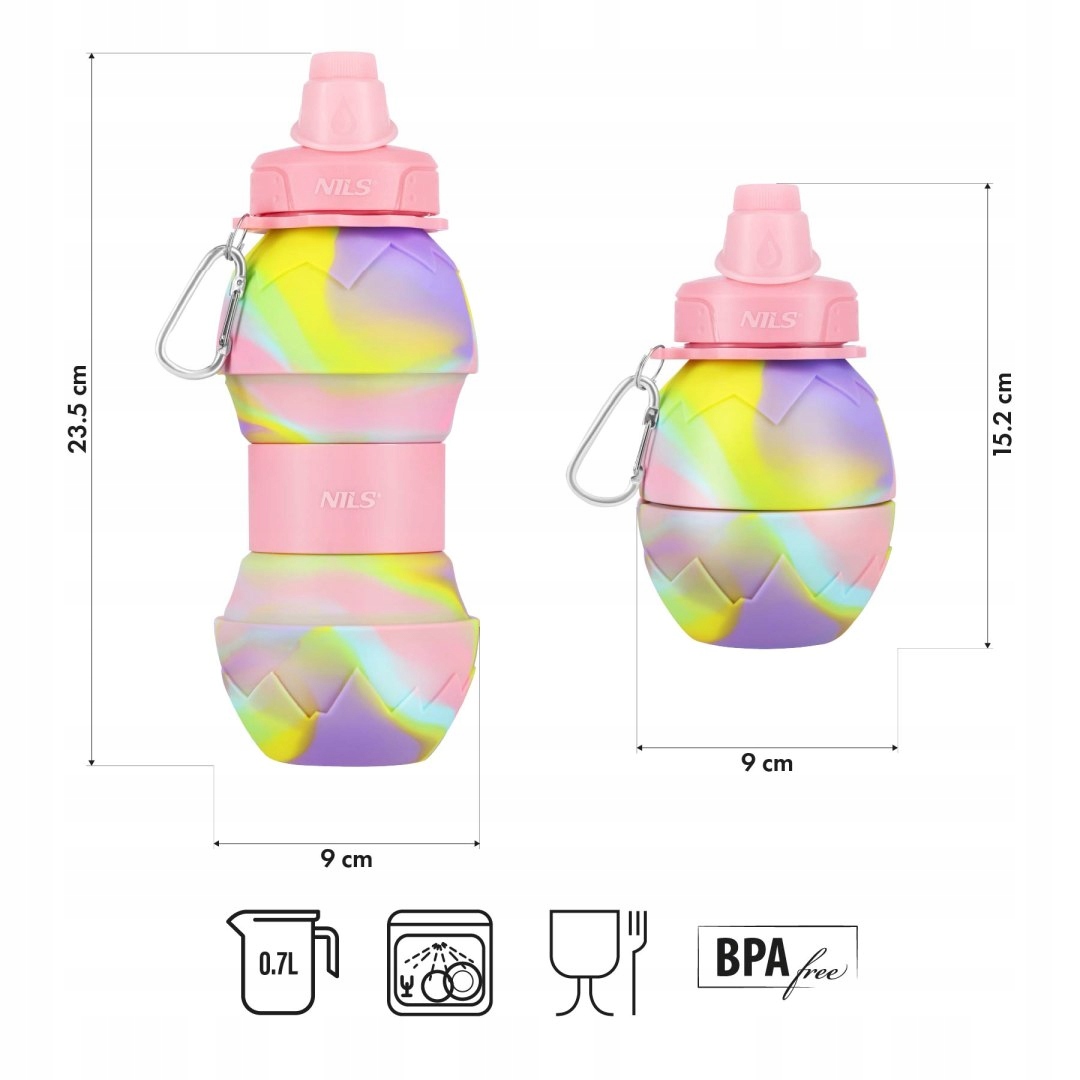 Różowy Bidon Silikonowy Składany 700ML Nils Postural