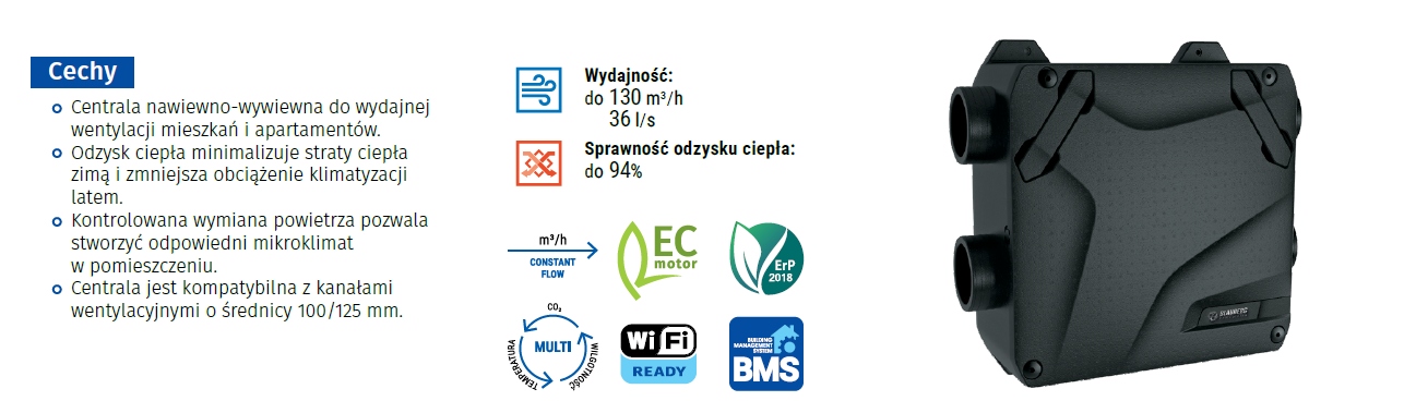 VENTS Rekuperator centrala BLAUBERG Reneo-Fit D100 VG + sterownik S80 Wi-fi Rodzaj rekuperator
