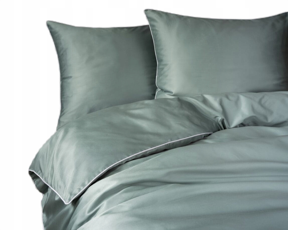 Pościel makosatyna bawełniana 220x200 jednobarwna z lamówką Pure mięta