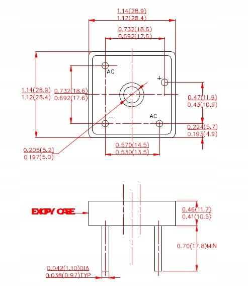 MOSTEK prostowniczy KBPC2510W 25V/1000V Kod producenta KBPC2510W