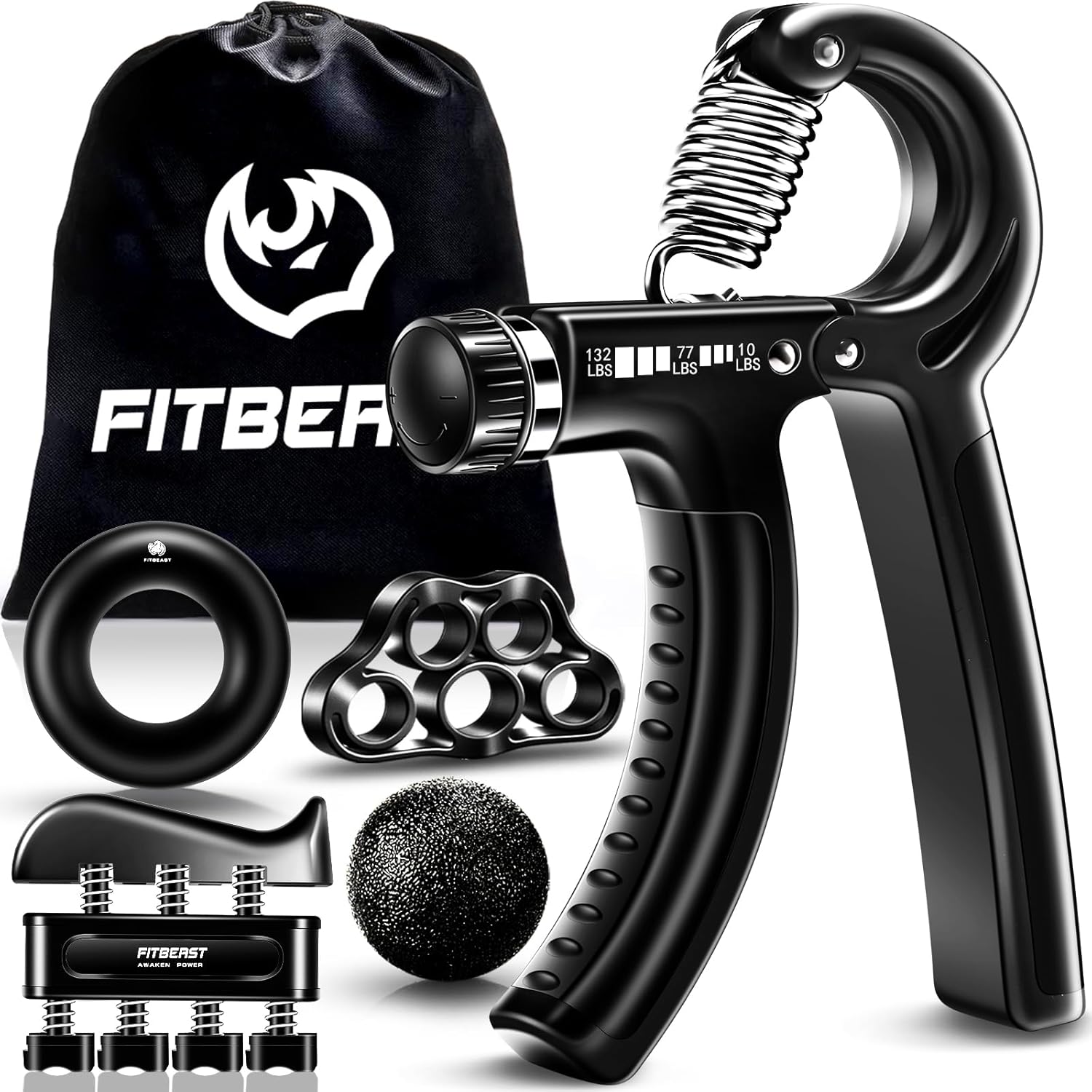 FitBeast Zestaw Wzmacniaczy Chwytu 5w1 Regulowany Opór 5–60 kg