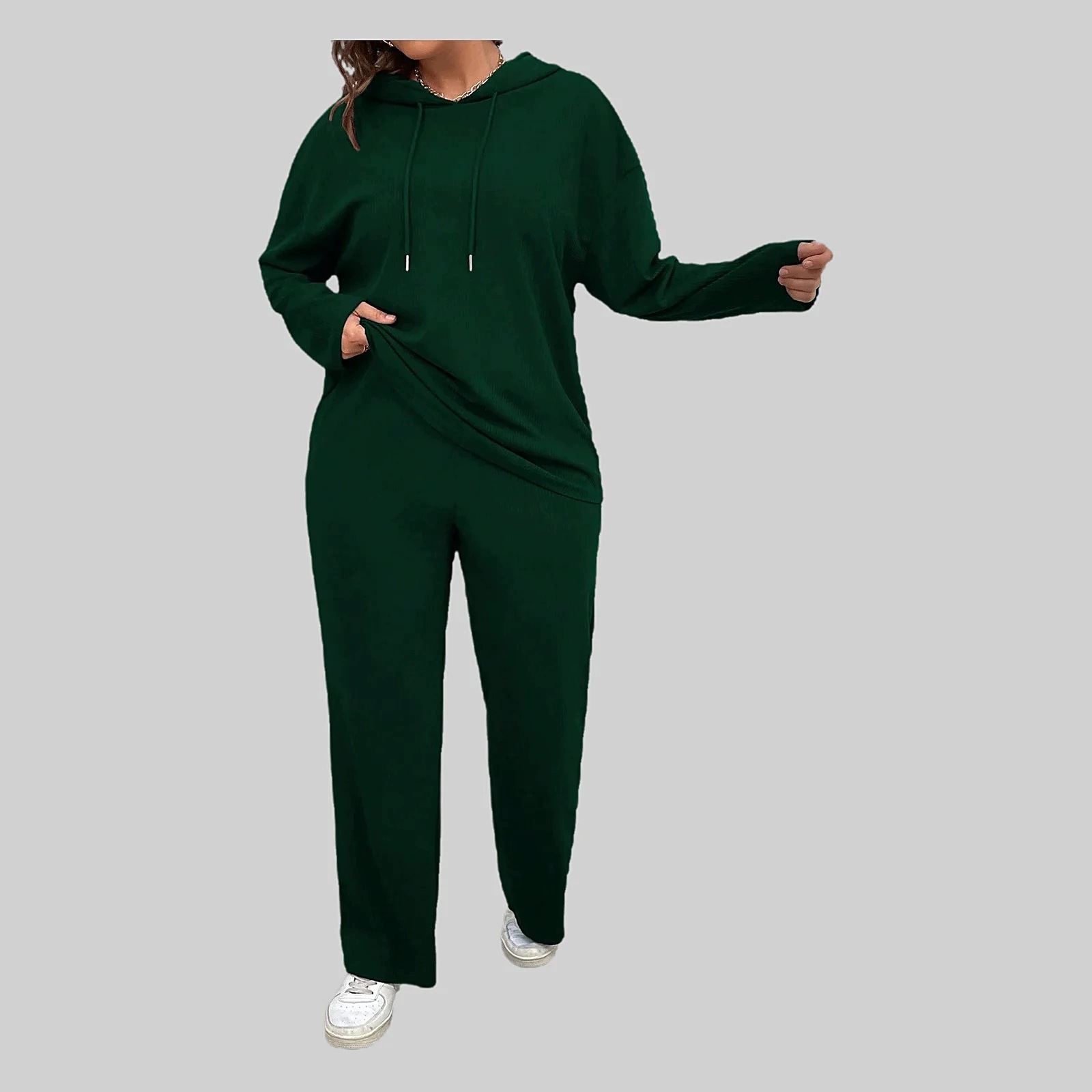 Dámský Komplet casual zelený s kapucí pruhovaný XXL 44