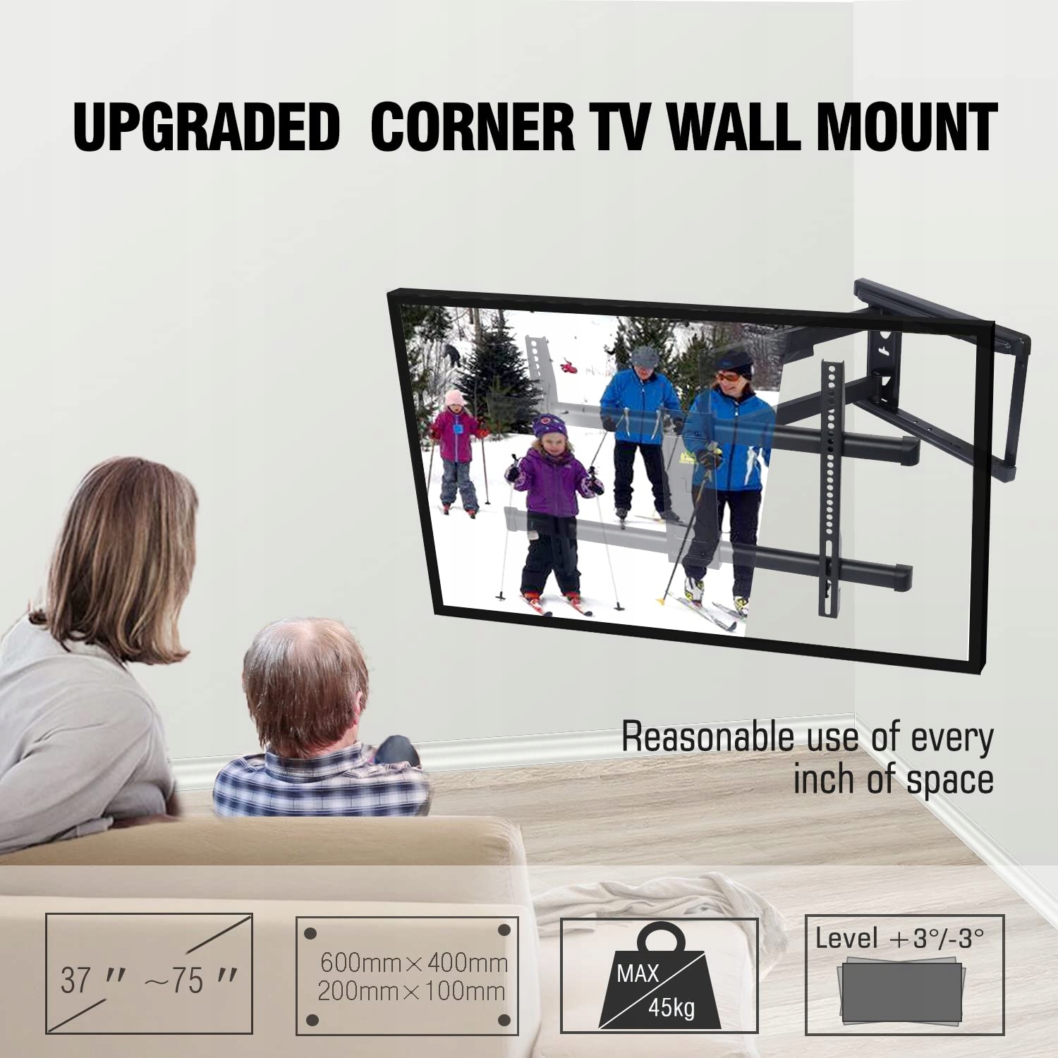 FORGING MOUNT Uchwyt TV Ścienny Długi Ramię 37-75 Cal 45kg VESA 600x400 — miniatura 3
