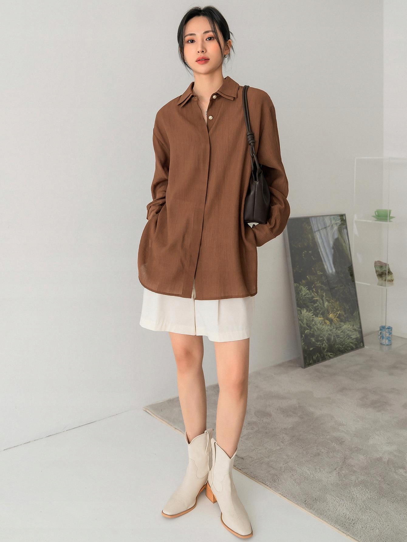 A018R7 KOSZULA BRĄZOWA LUŹNA KLASYCZNA DAZY XL Płeć kobieta