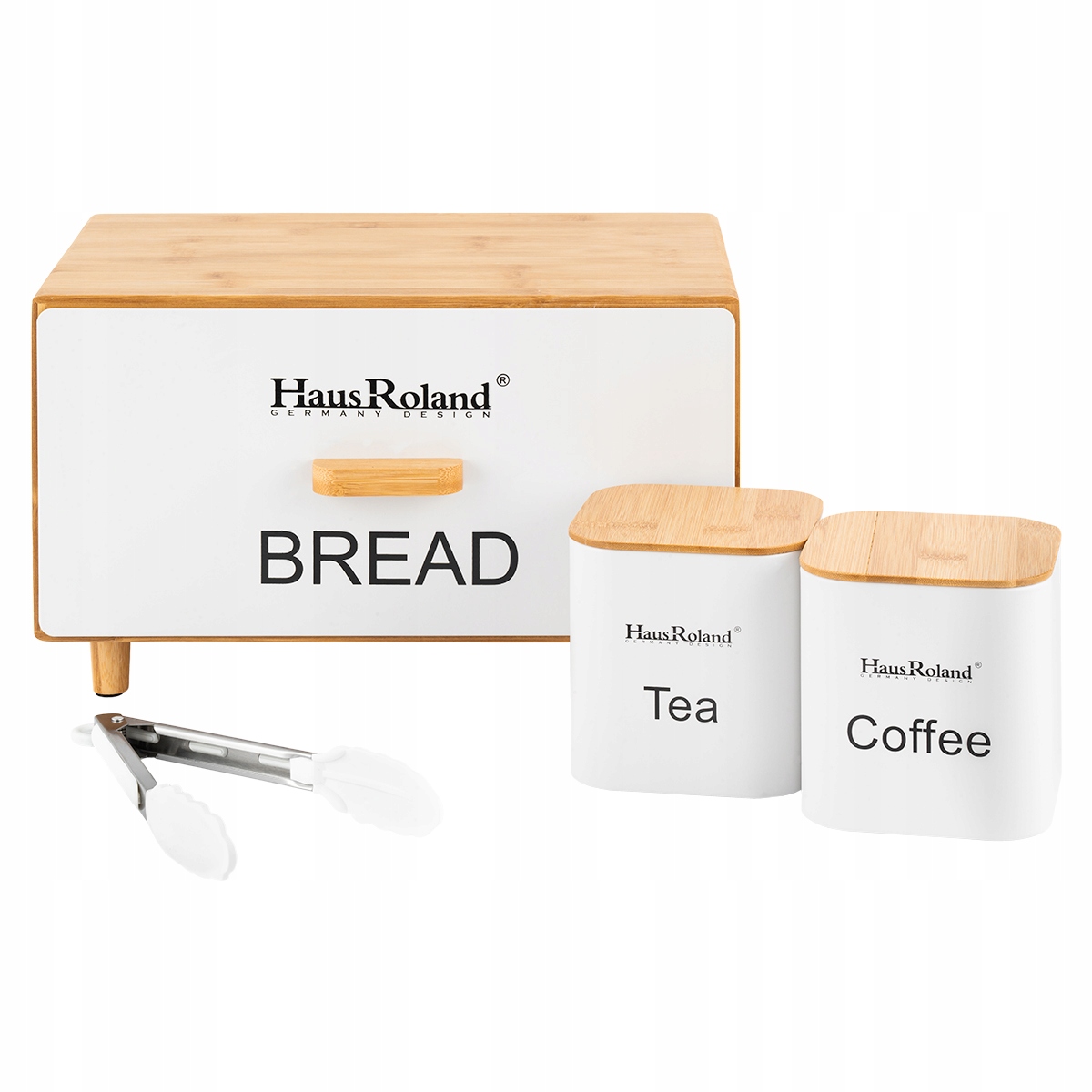 CHLEBAK STALOWY POJEMNIK NA CHLEB BIAŁY/CZARNY ZESTAW POJEMNIKI + SZCZYPCE Kolor biały czarny odcienie brązu i beżu