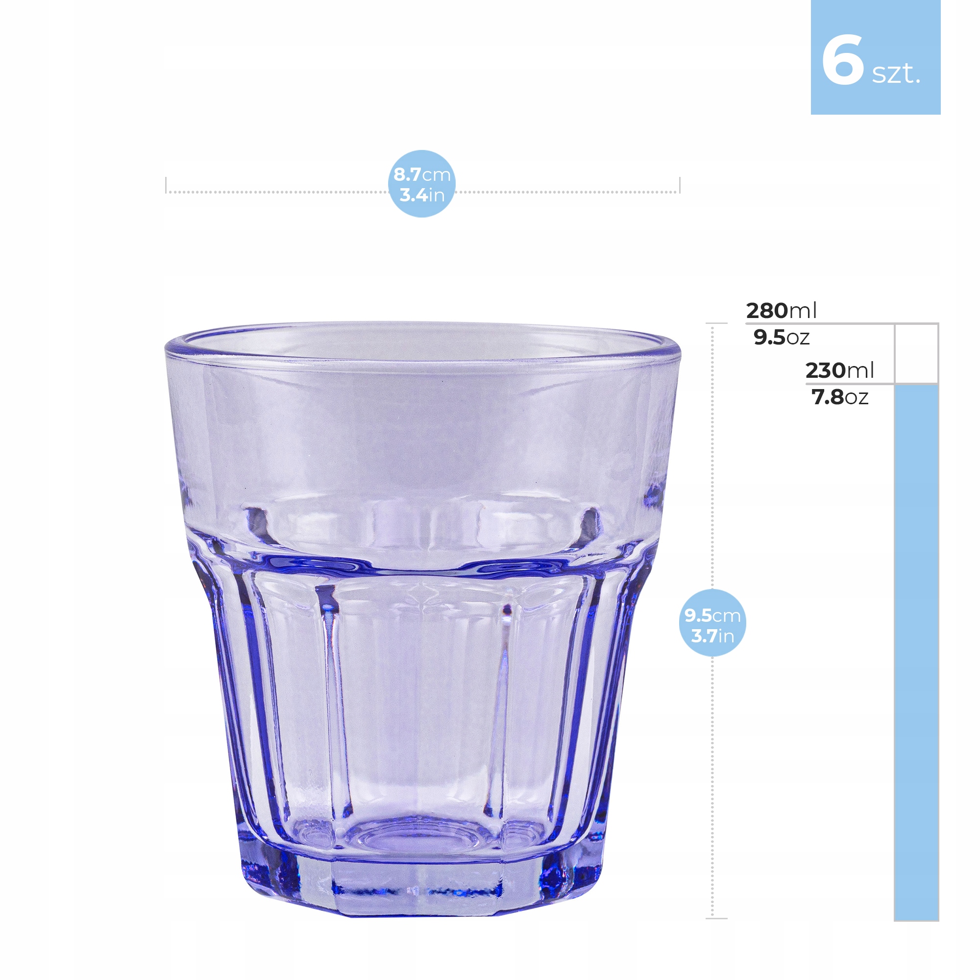 Szklanki KOLOROWE Dla Dzieci URODZINY 6x280 ml Niskie SZKŁO Produkt Polski Kod producenta 70402MIX