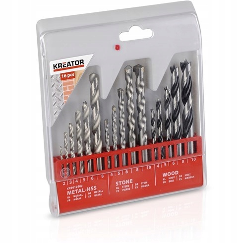 

Wiertła zestaw komplet 16szt. metal-beton-drewno