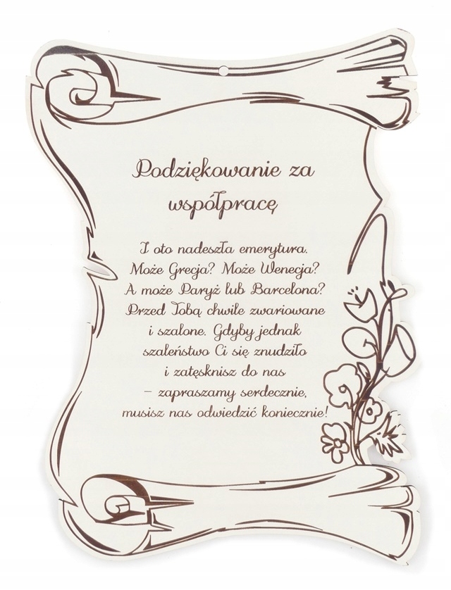 

Podziękowanie za współprace na Emeryturę