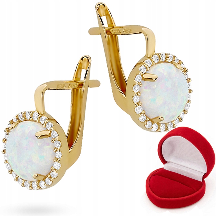 Oryginalne Złote Kolczyki Z Opalem 333 8K