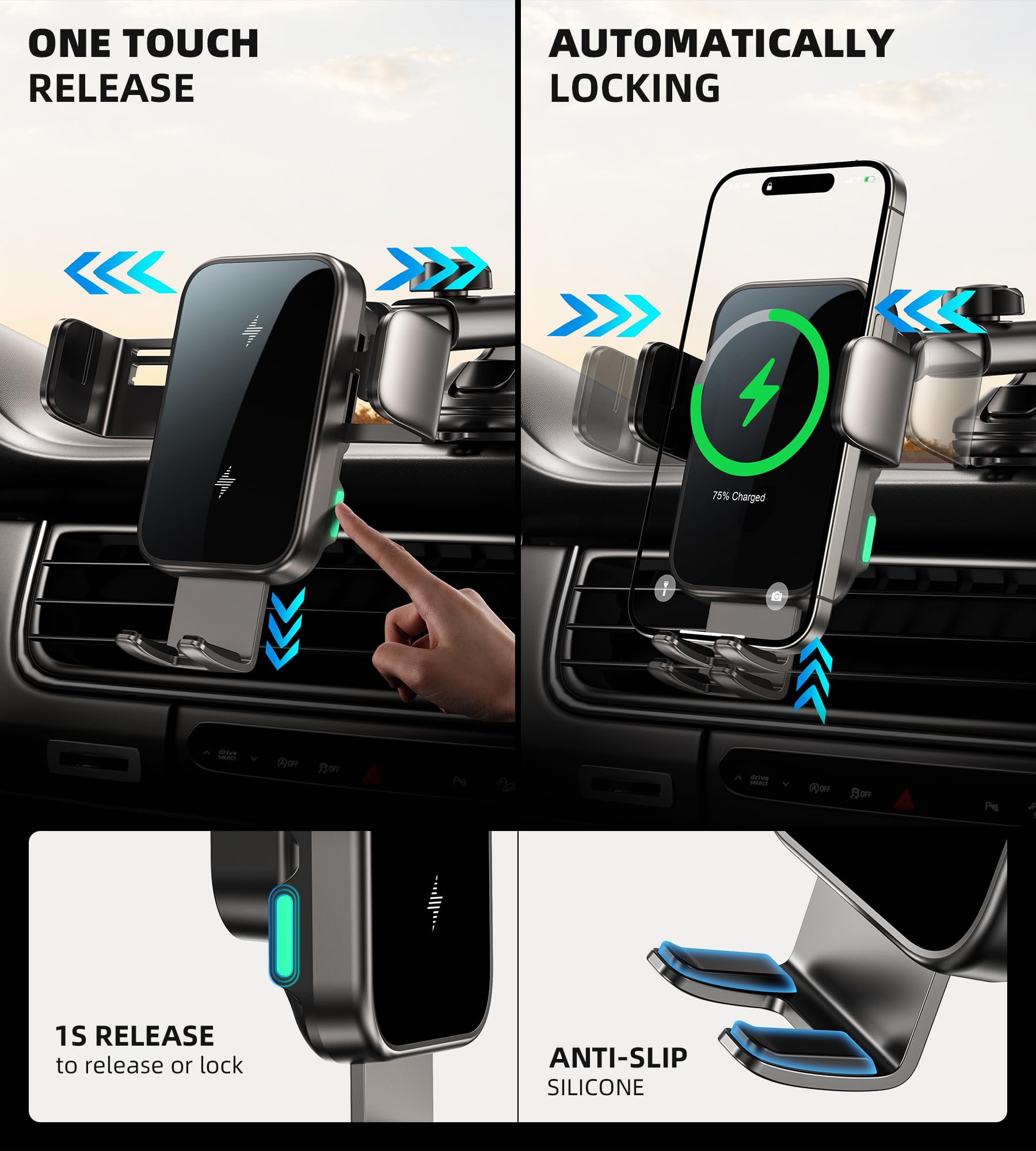 GUMOSH Uchwyt Samochodowy 15W Z Ładowarką Bezprzewodową Do iPhone Android — miniatura 6