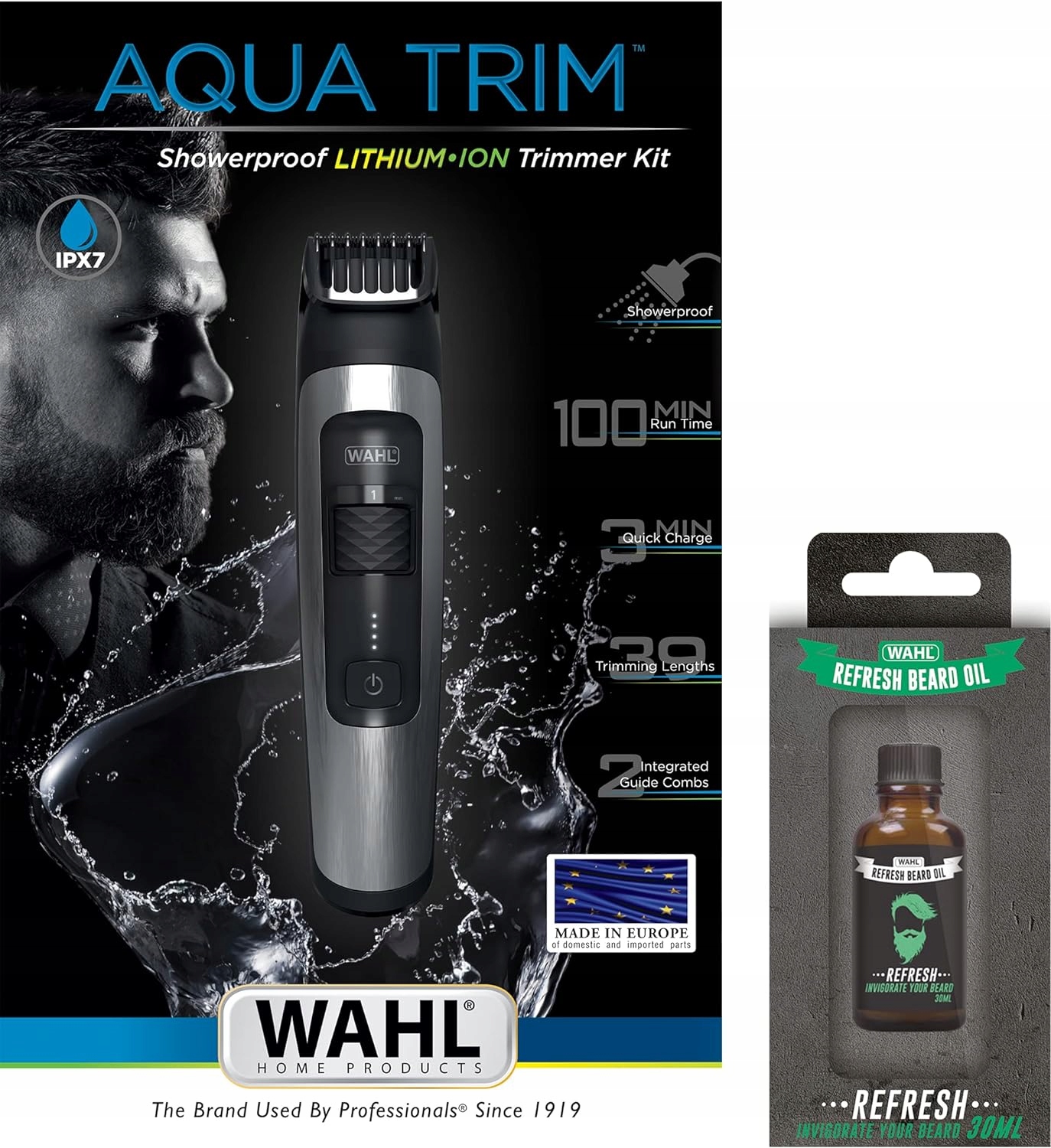 Zestaw Trymer Wahl 1065-3999 Aqua Blade + Olejek do brody Szybkie ładowanie Stan opakowania oryginalne