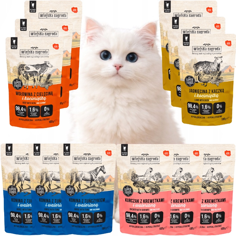 Wiejska Zagroda mix sáčků pro kočky vlhké krmivo 100 g x 12 kusů