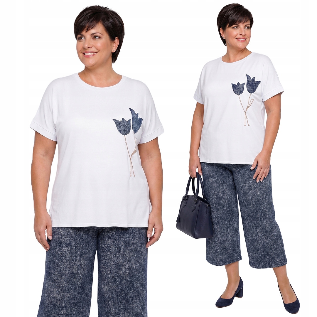 Bílo-granátový komplet s květinovým potiskem plus size velikost 52/54