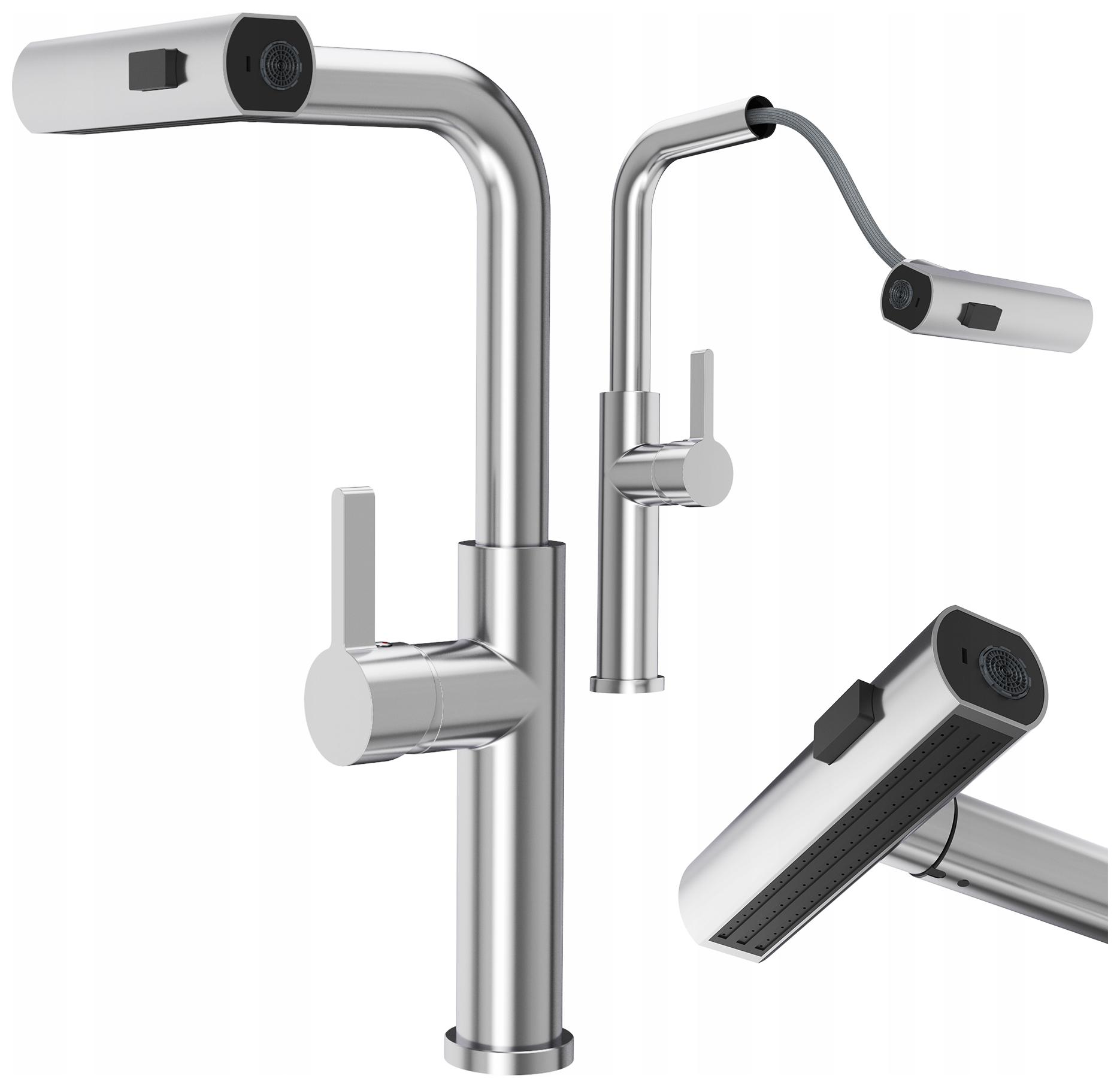 Kuchynská Batéria S Výsuvnou Sprchou Chrómová 3 Režimy Prúdu Vody Kohútik Giro