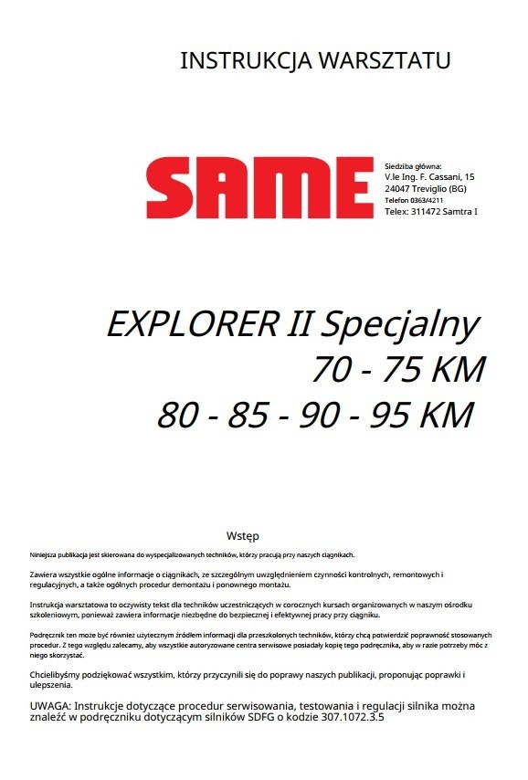 Instrukcja Napraw Same Explorer II 70, 75, 80, 85, 90, 95 Pl