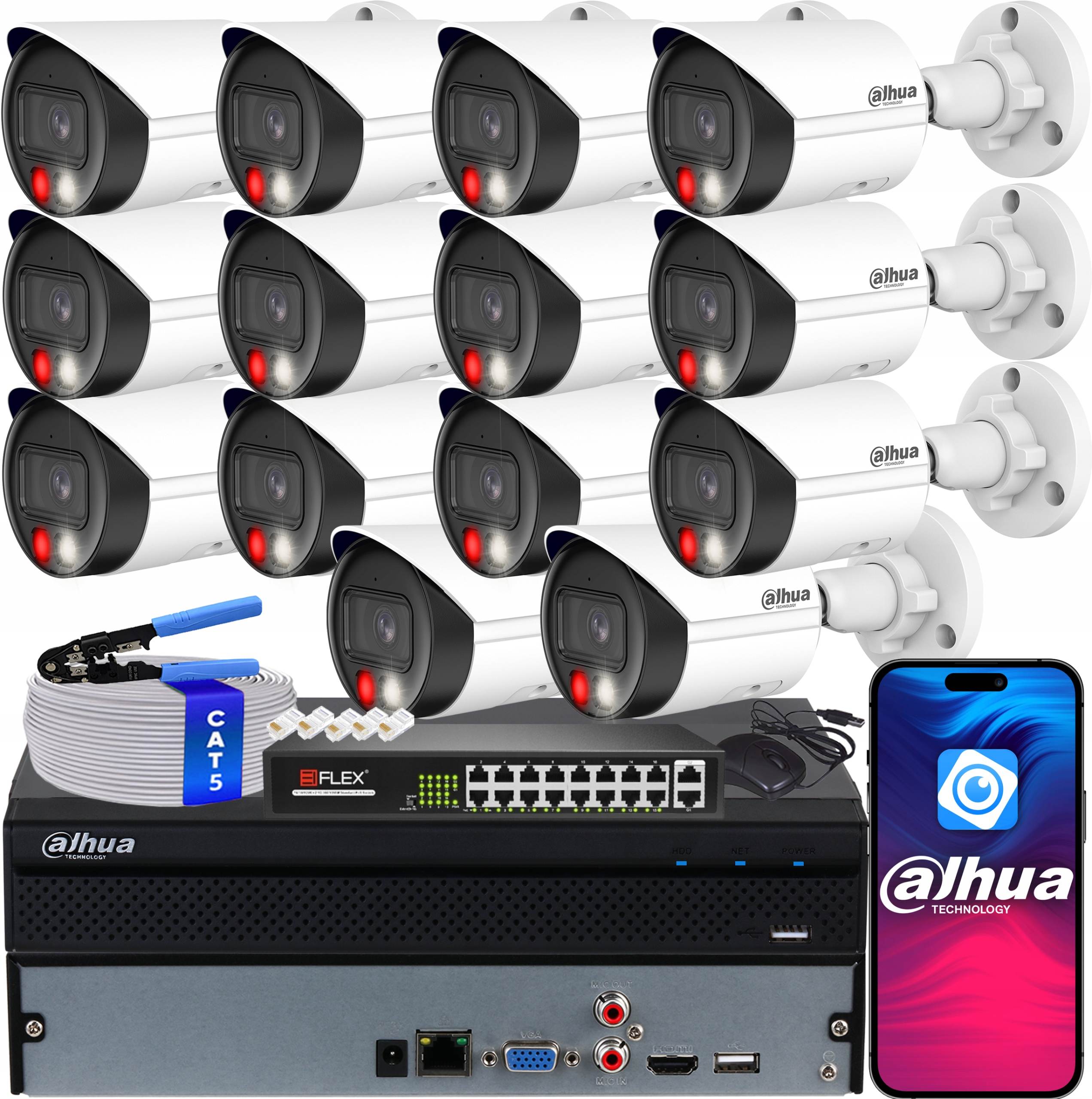 Monitorovací sada 14x IPC-HFW2649S-S-IL 6Mp Dahua WizSense IR30 Dual Light