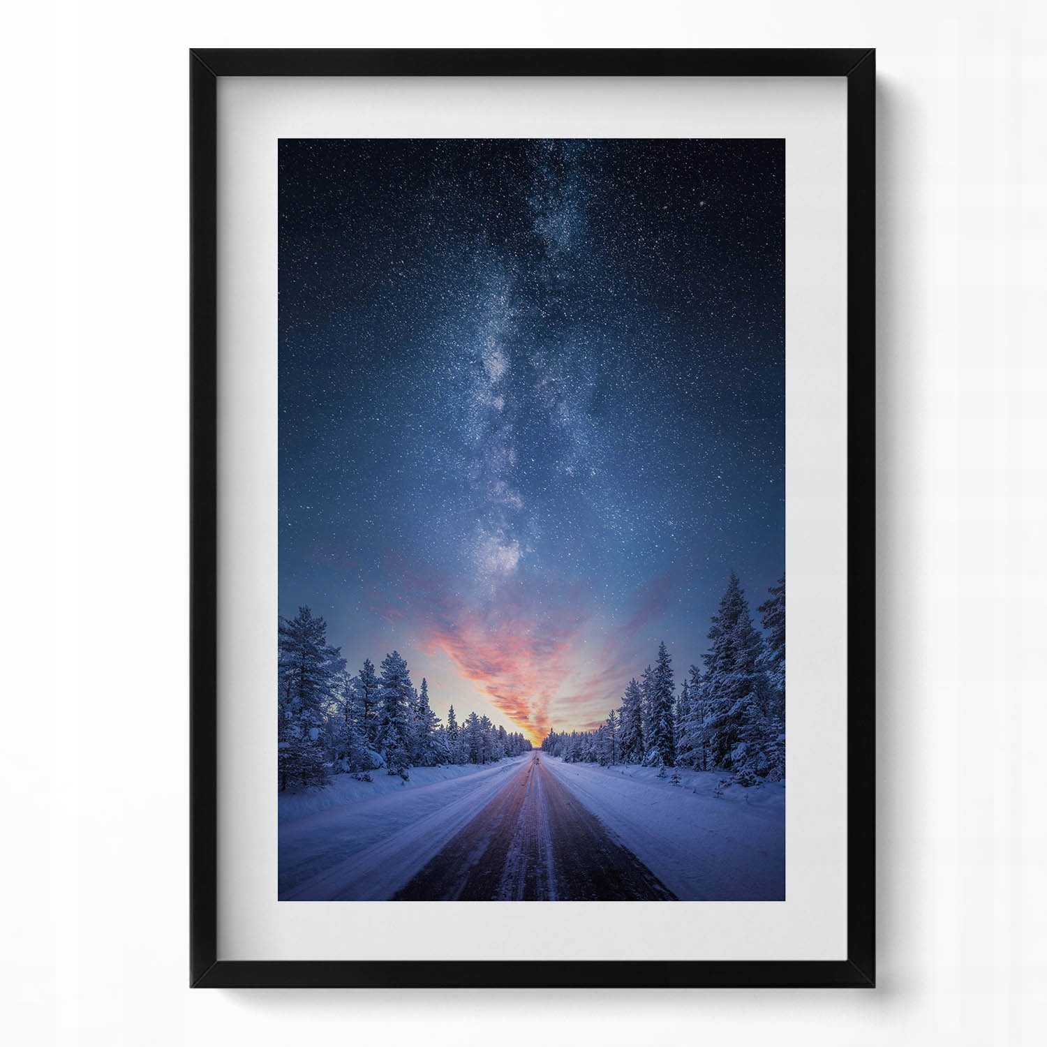 Obraz nástěnná dekorace Krajina zimní cesta a hvězdná obloha 50x70 cm