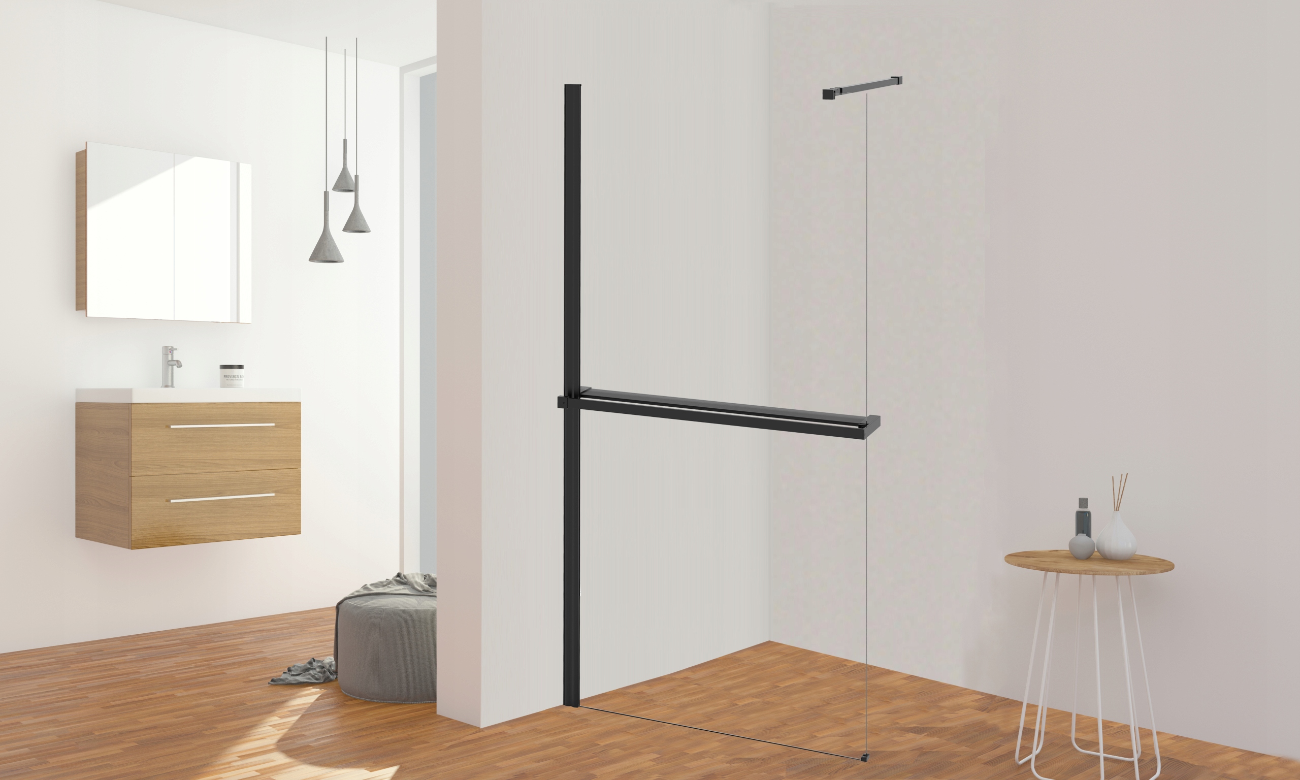 Półka ścienna do prysznica typu walk-in, czarna