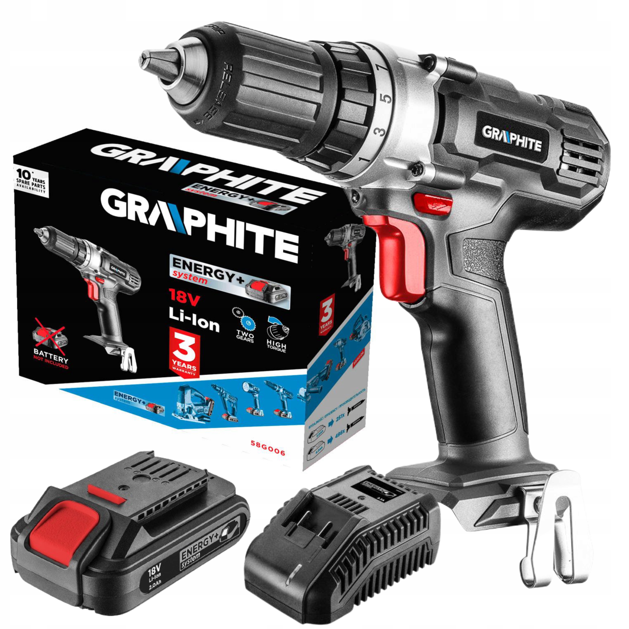 

Wiertarko Wkrętarka 2Ah 18V Li-Ion Led Graphite