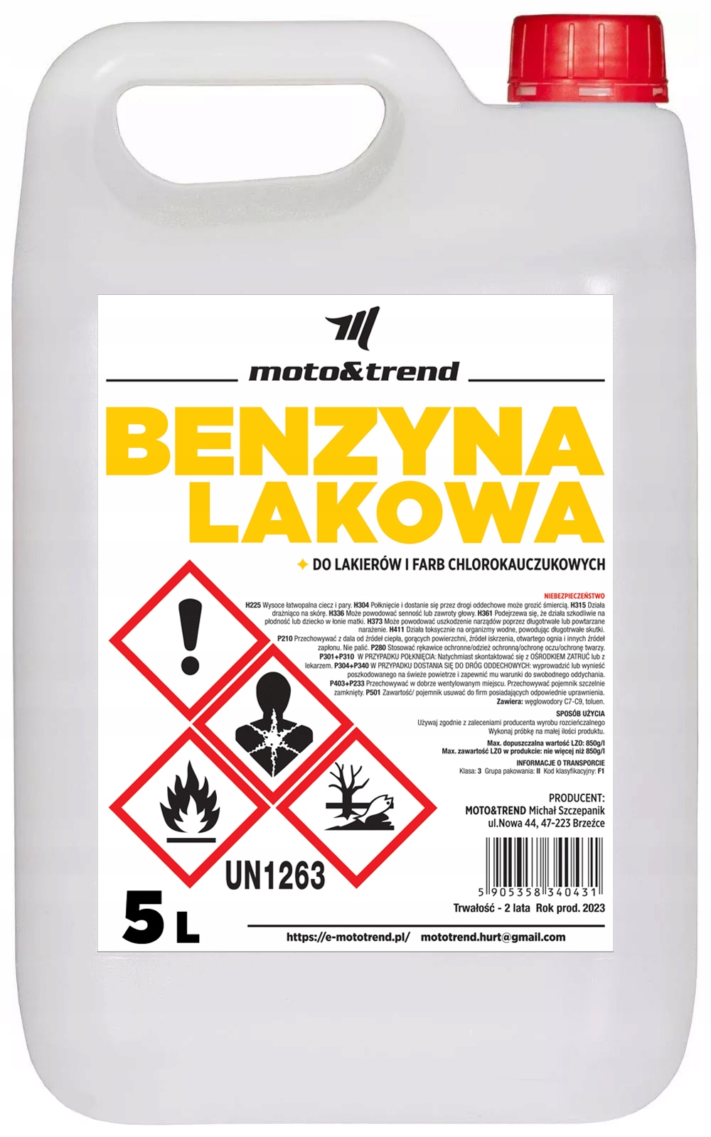 ROZCIEŃCZALNIK BENZYNA LAKOWA 5L ROZPUSZCZALNIK