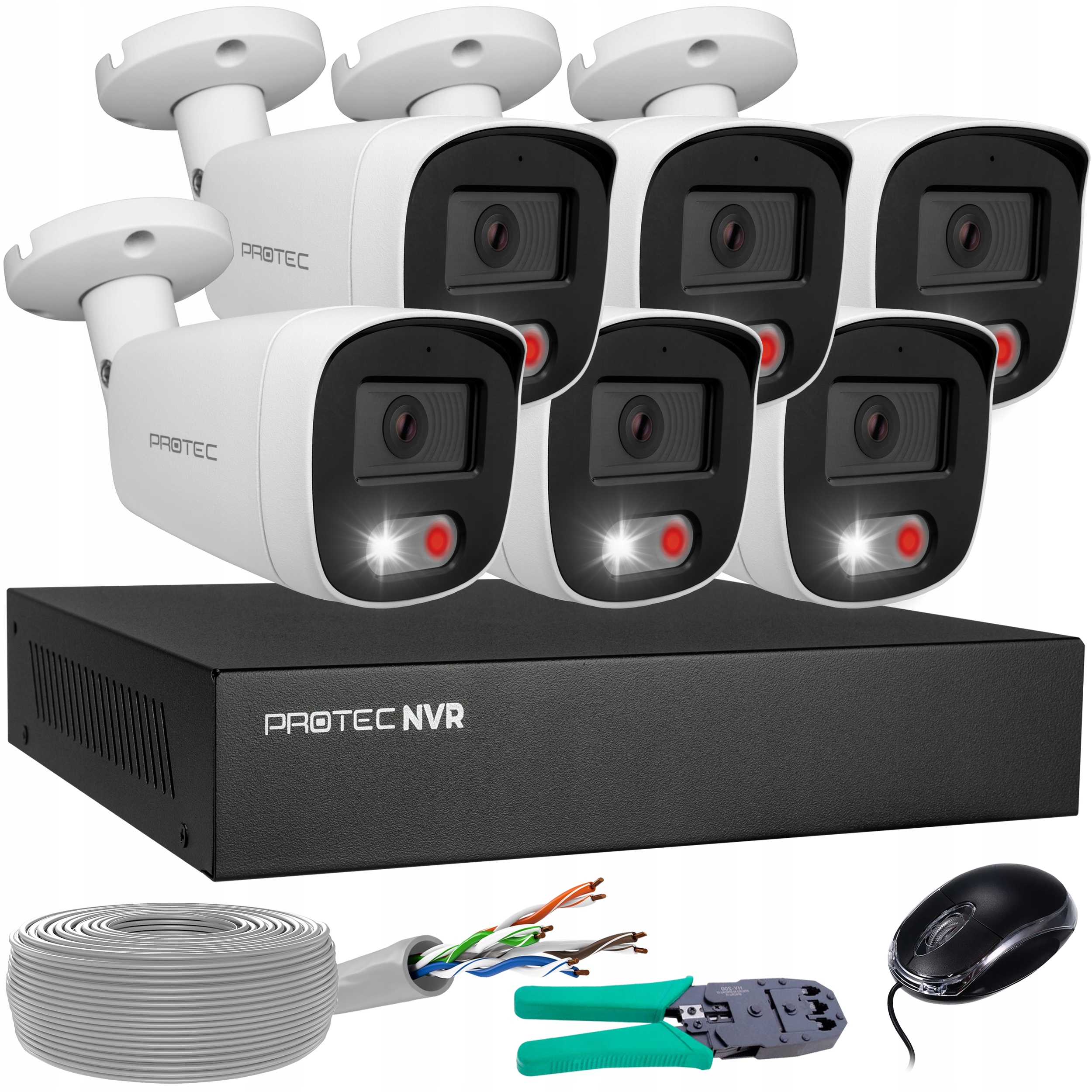 Sada monitorování 6 kamer Ip PoE Full color detekce lidí 5Mpx bez hdd