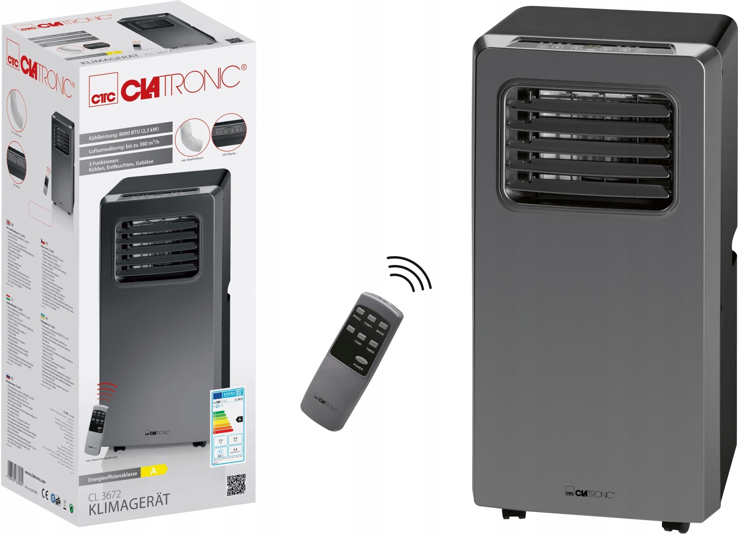 KLIMATYZATOR PRZENOŚNY OSUSZACZ, CICHY PILOT CLATRONIC CL CZARNY