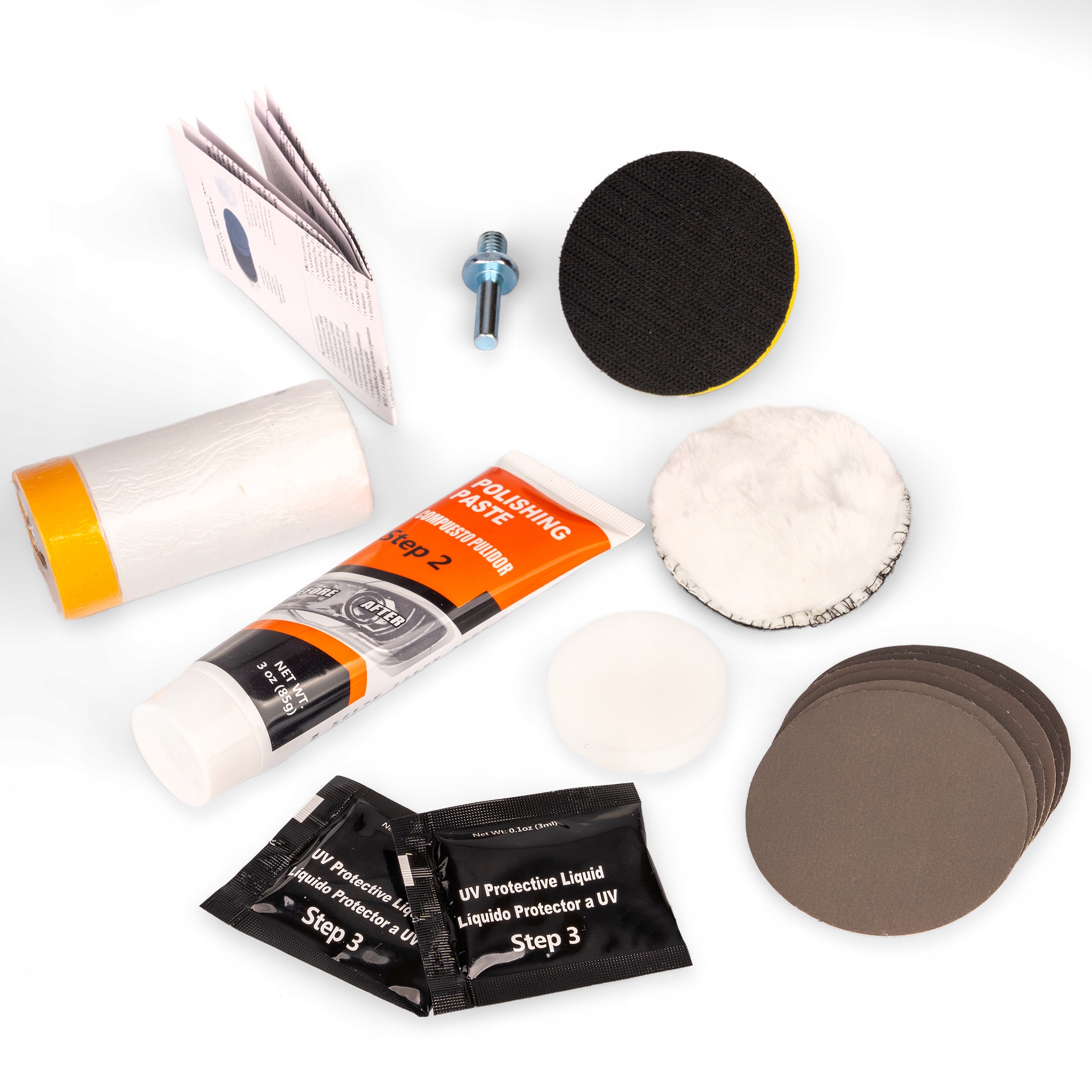 ZESTAW do Polerowania REGENERACJI REFLEKTORÓW LAMP Pasta Polerska Płyn 14el Producent Jufisto